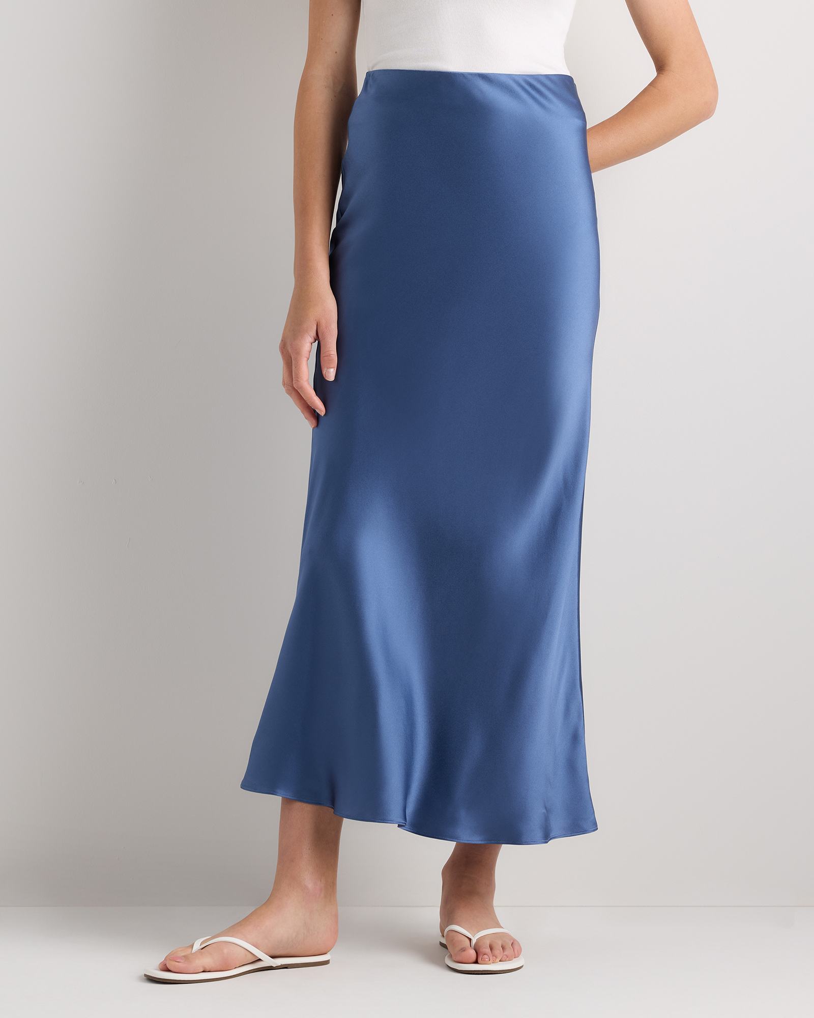 Moonstone Blue 100% Washable Silk Maxi Skirt