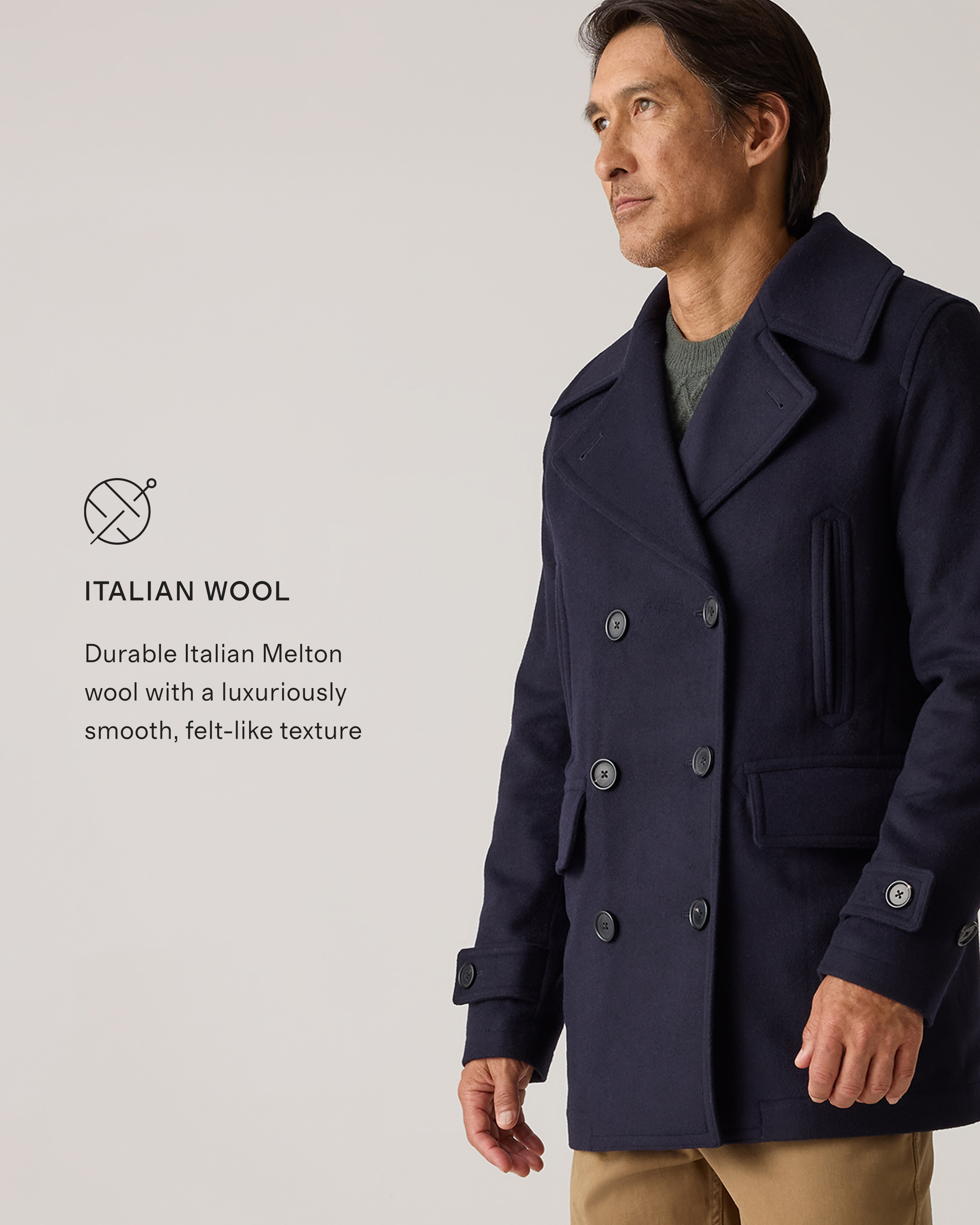 Italian Wool Peacoat in Cadet Blue