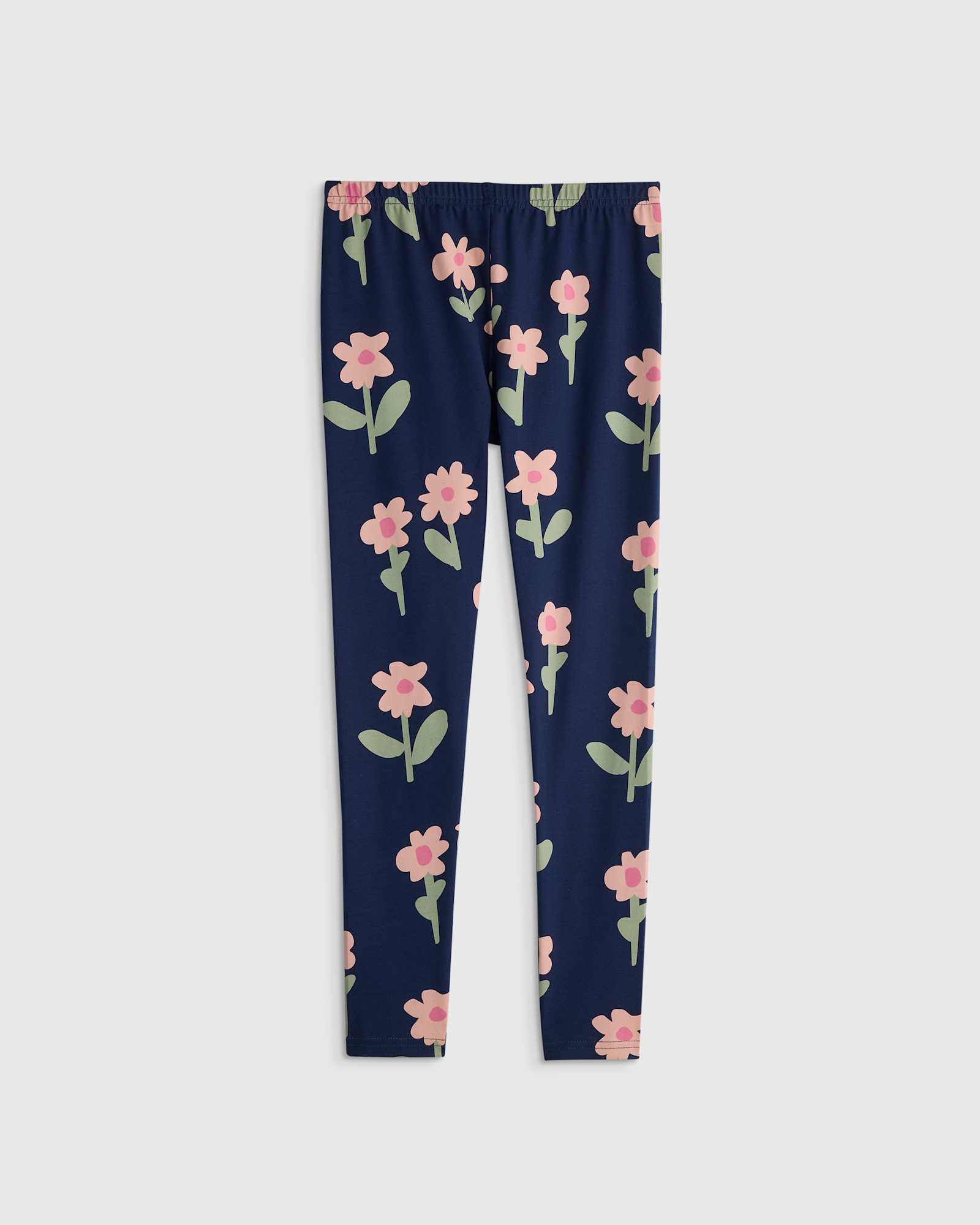 U--911 KID Organic Cotton Leggings - KID GIRL Navy Daisies 15928 CROPPED