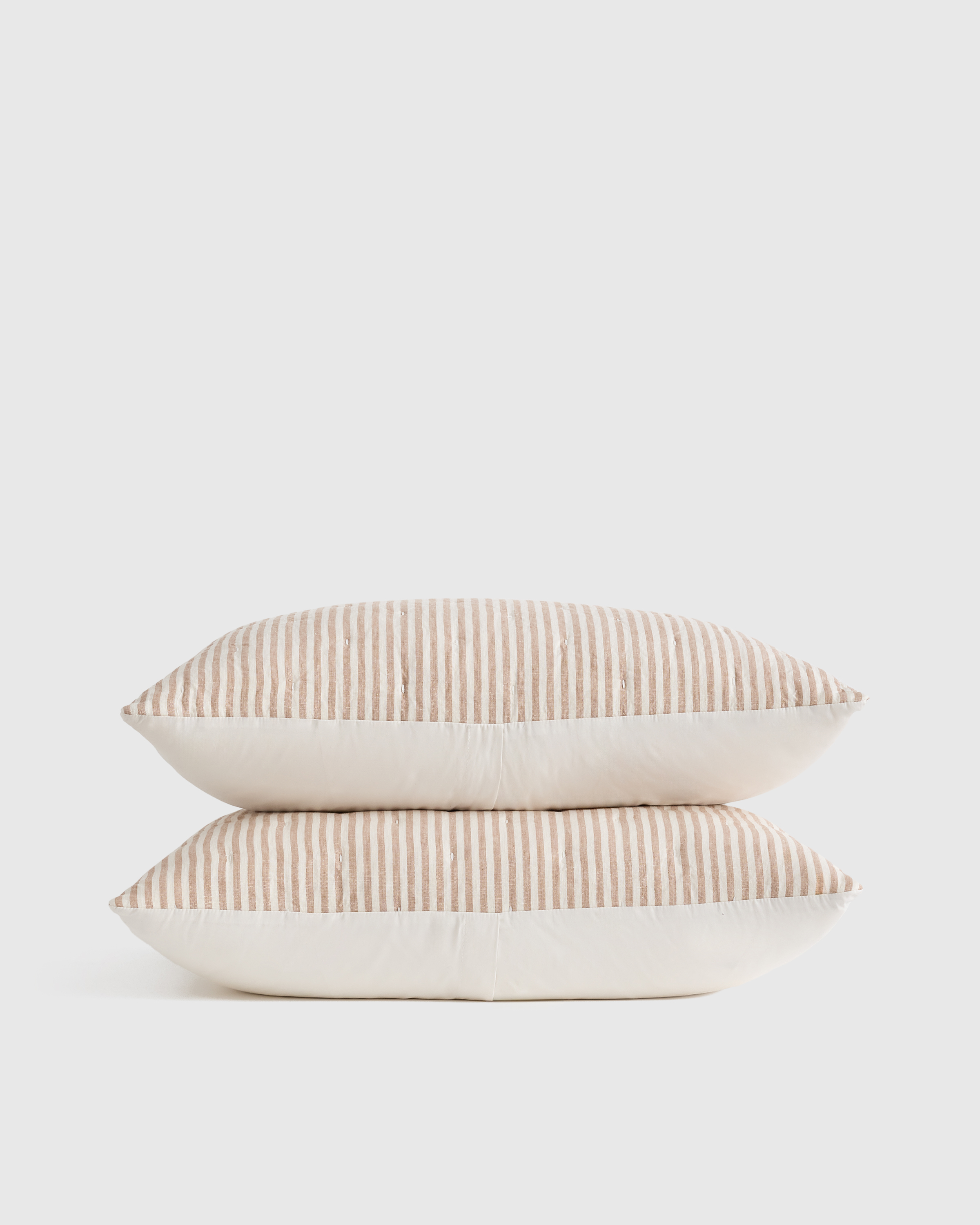 Latte/White Stripe European Linen Patterned Quilted Sham Set