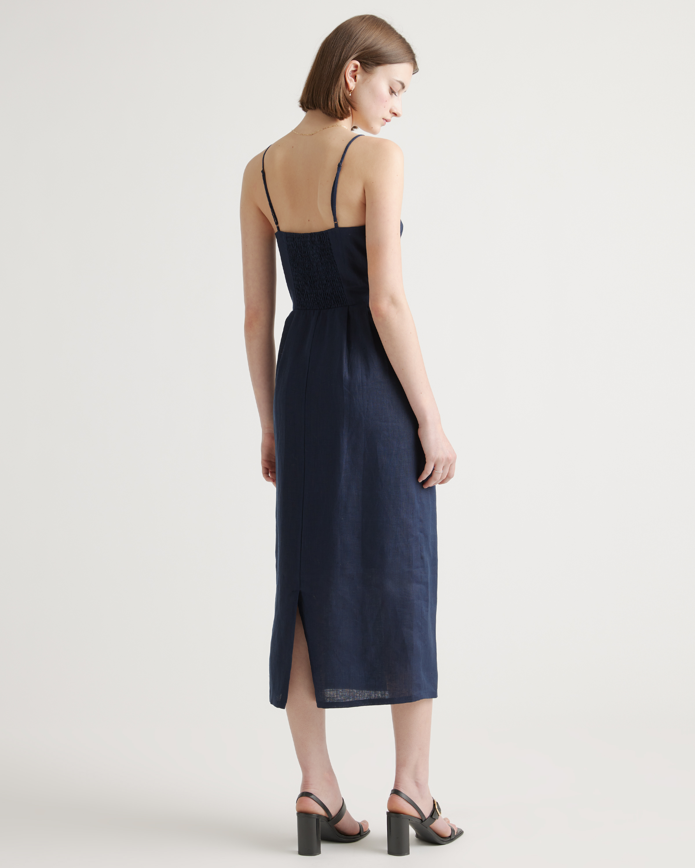 Quince Women's European Linen Scoop Neck Midi Dress, Medium Size, Deep Navy - Breathable & Lightweight for Warm Weather