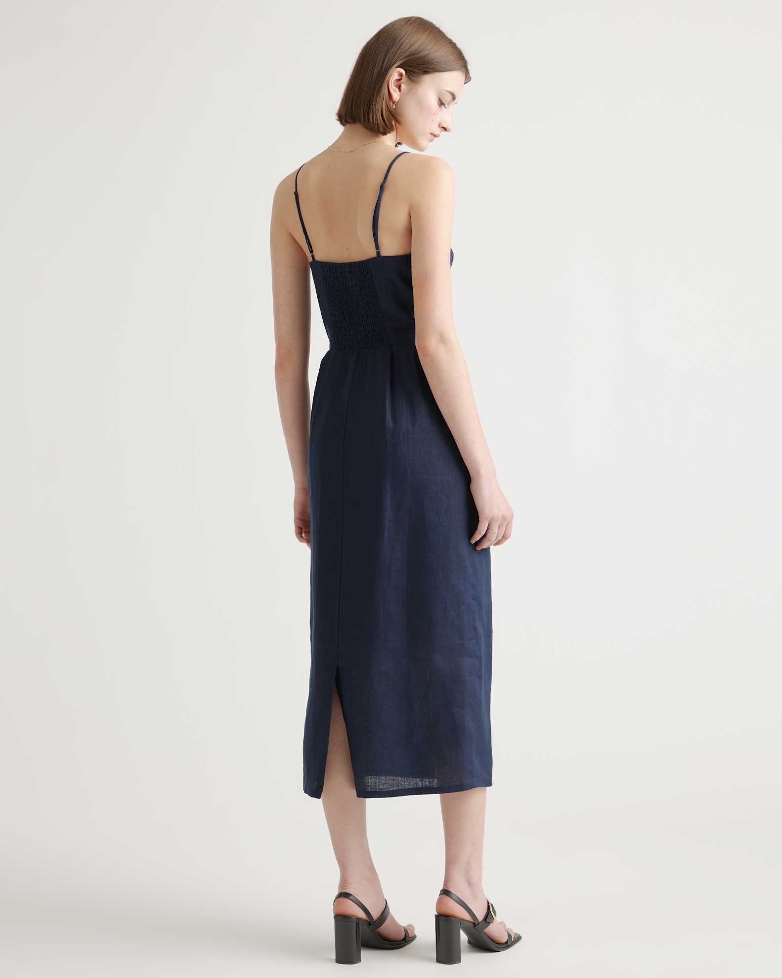 Quince Women's European Linen Scoop Neck Midi Dress, Medium Size, Deep Navy - Breathable & Lightweight for Warm Weather Quince Women's European Linen Scoop Neck Midi Dress, Medium Size, Deep Navy - Breathable & Lightweight for Warm Weather