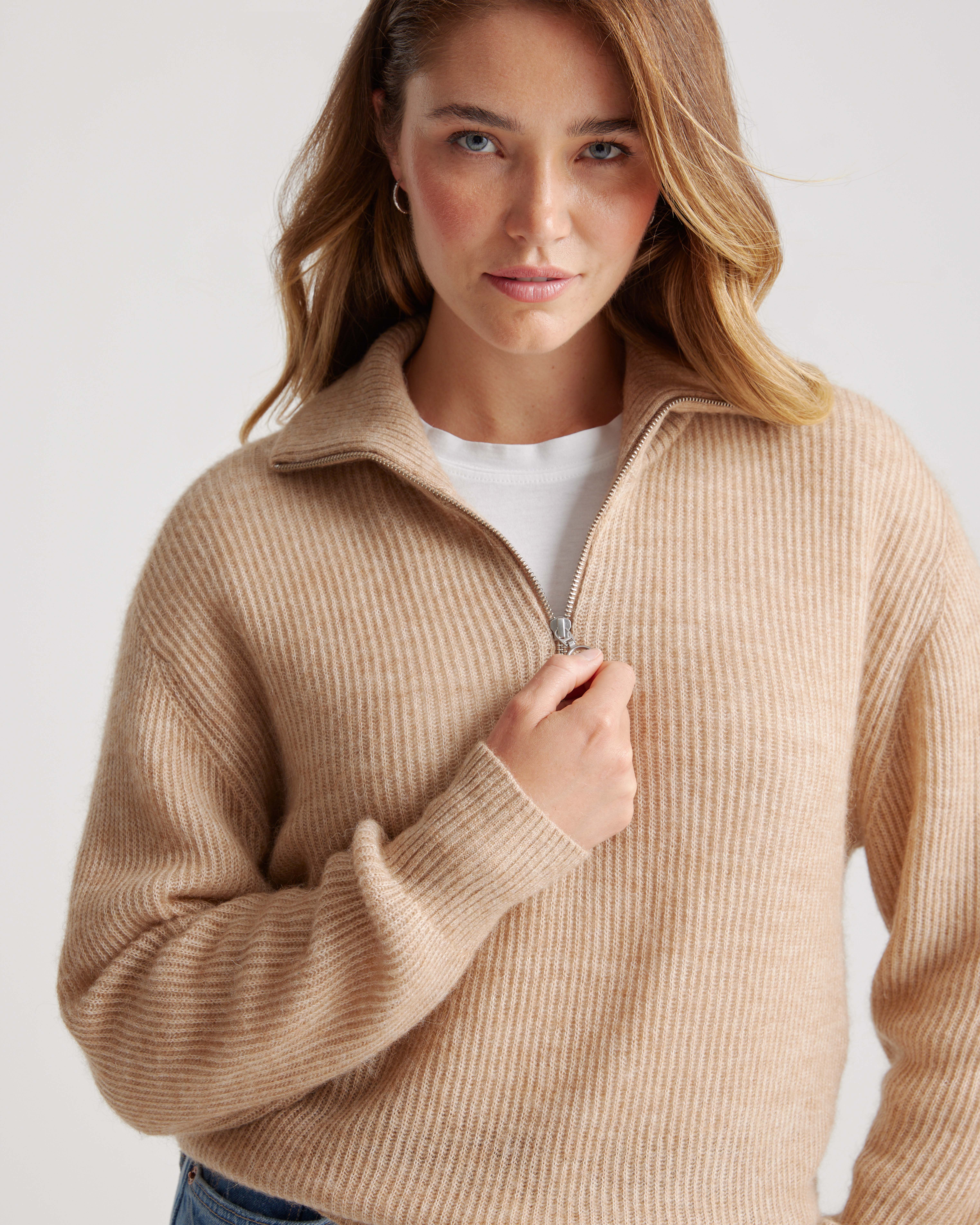 ニット/セーター AlpacaWool WideOver PulloverKnit/CAMEL Invisible World Men's 100% Alpaca Wool Sweater Half Zip