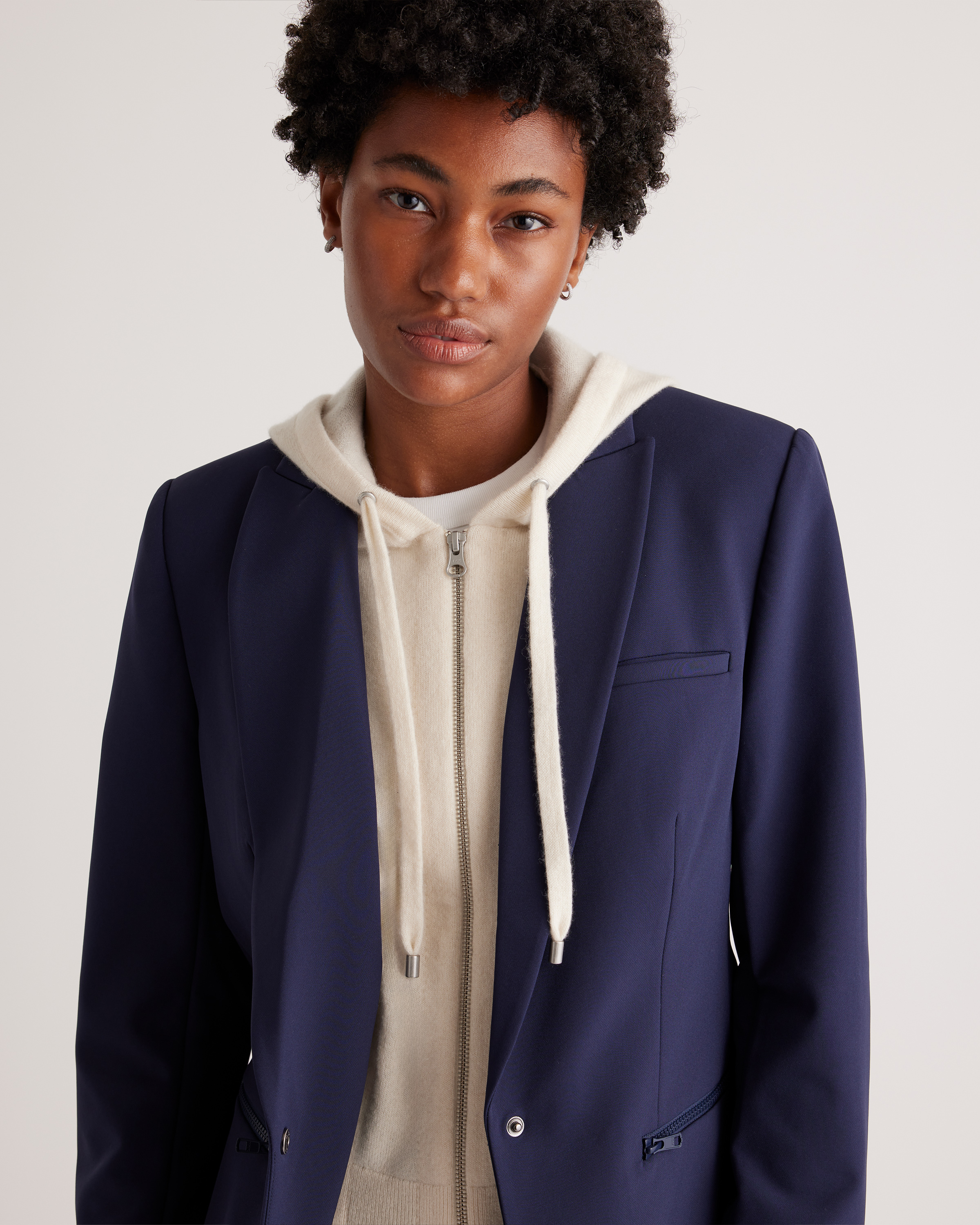 100% Mongolian Cashmere Hoodie Blazer Insert in Ivory