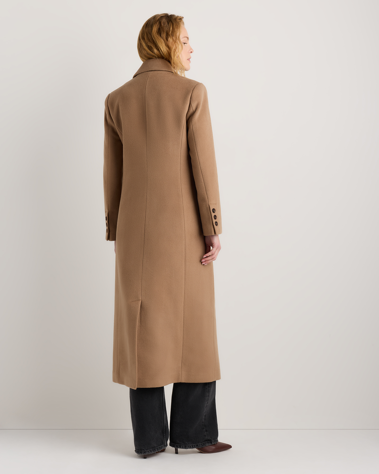 Wool Cashmere Tailored Long Coat in Mocha Brown