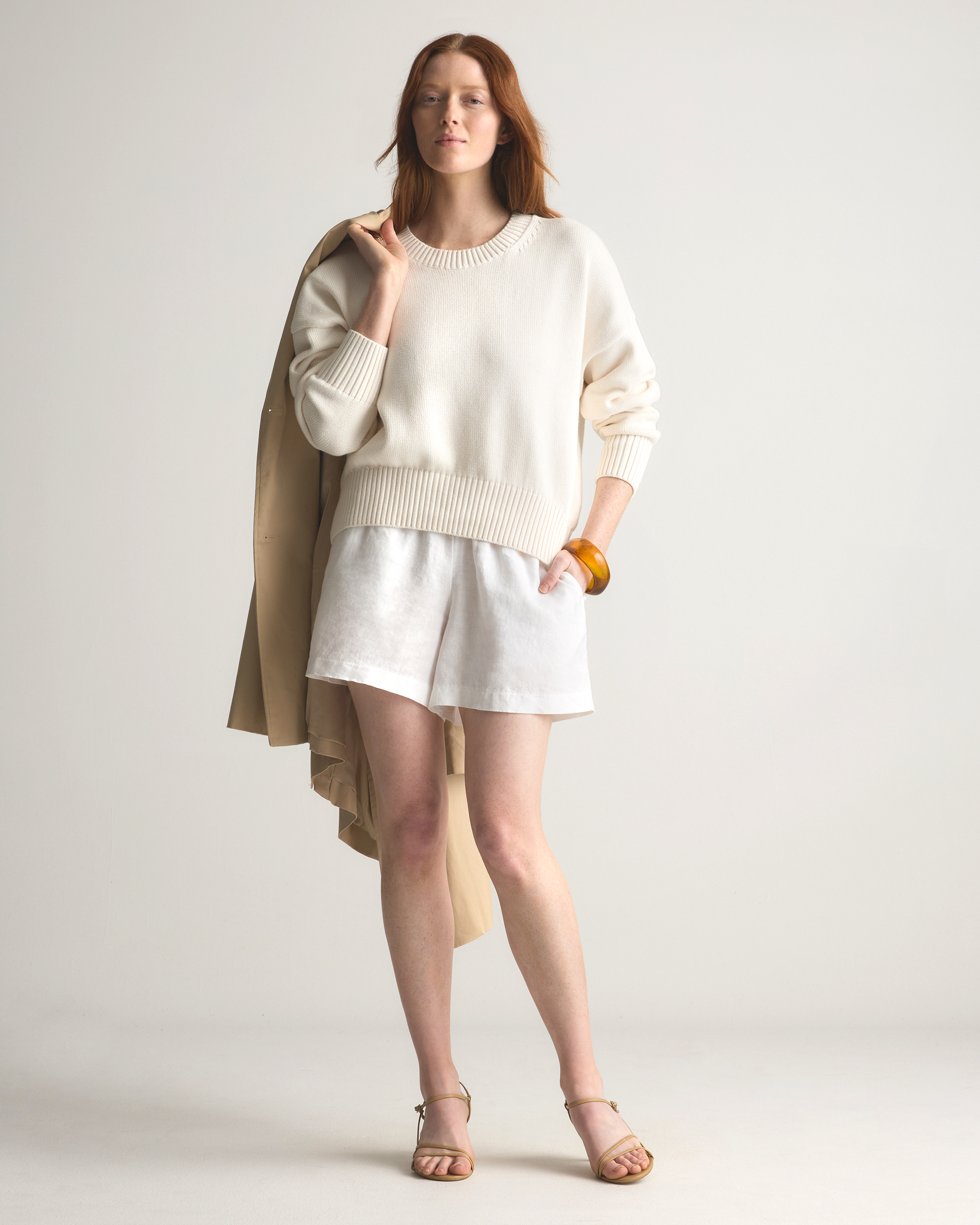 100% Organic Cotton Boyfriend Crew Sweater in Ivory