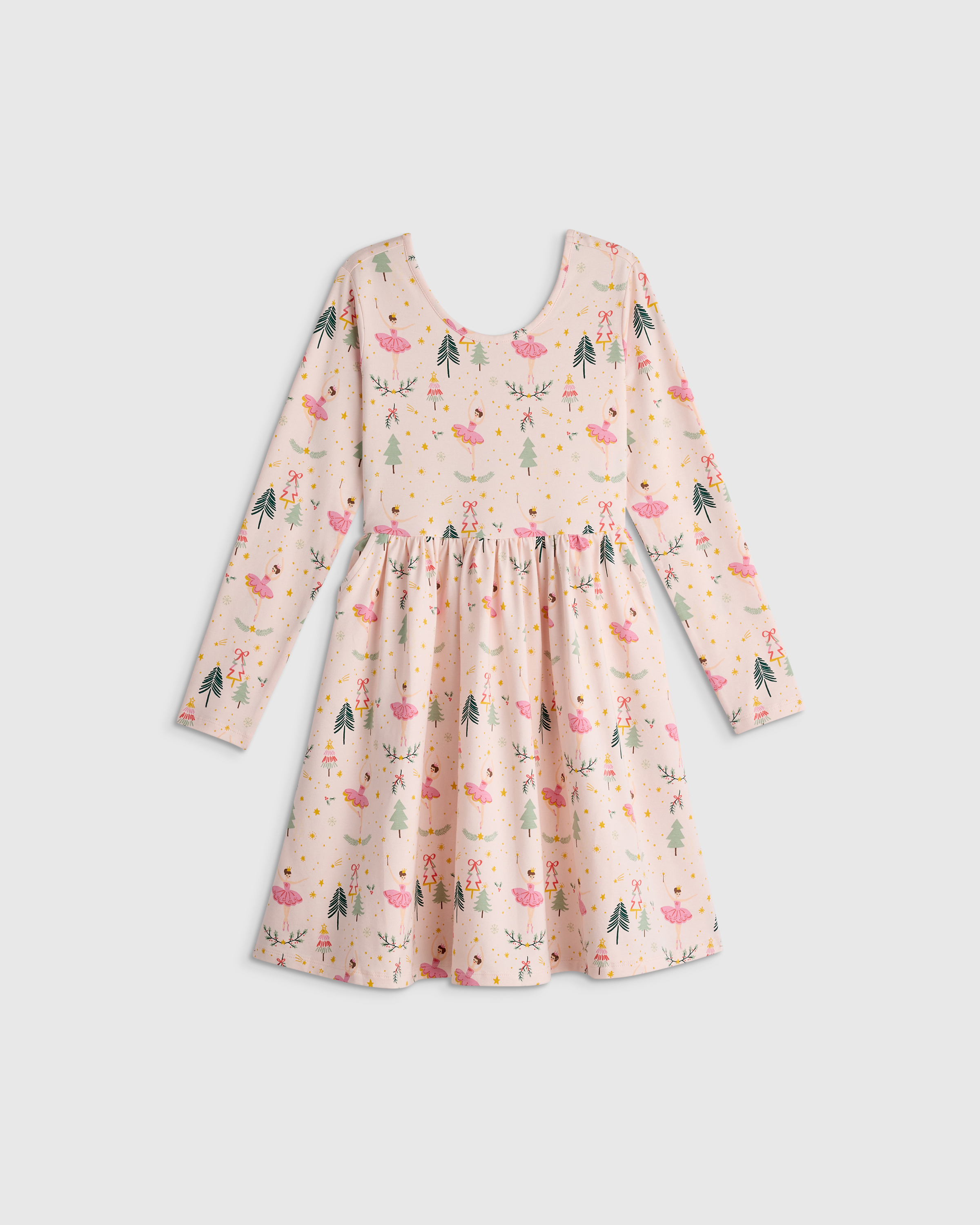 Festive Ballet Organic Cotton Long Sleeve Skater Dress 