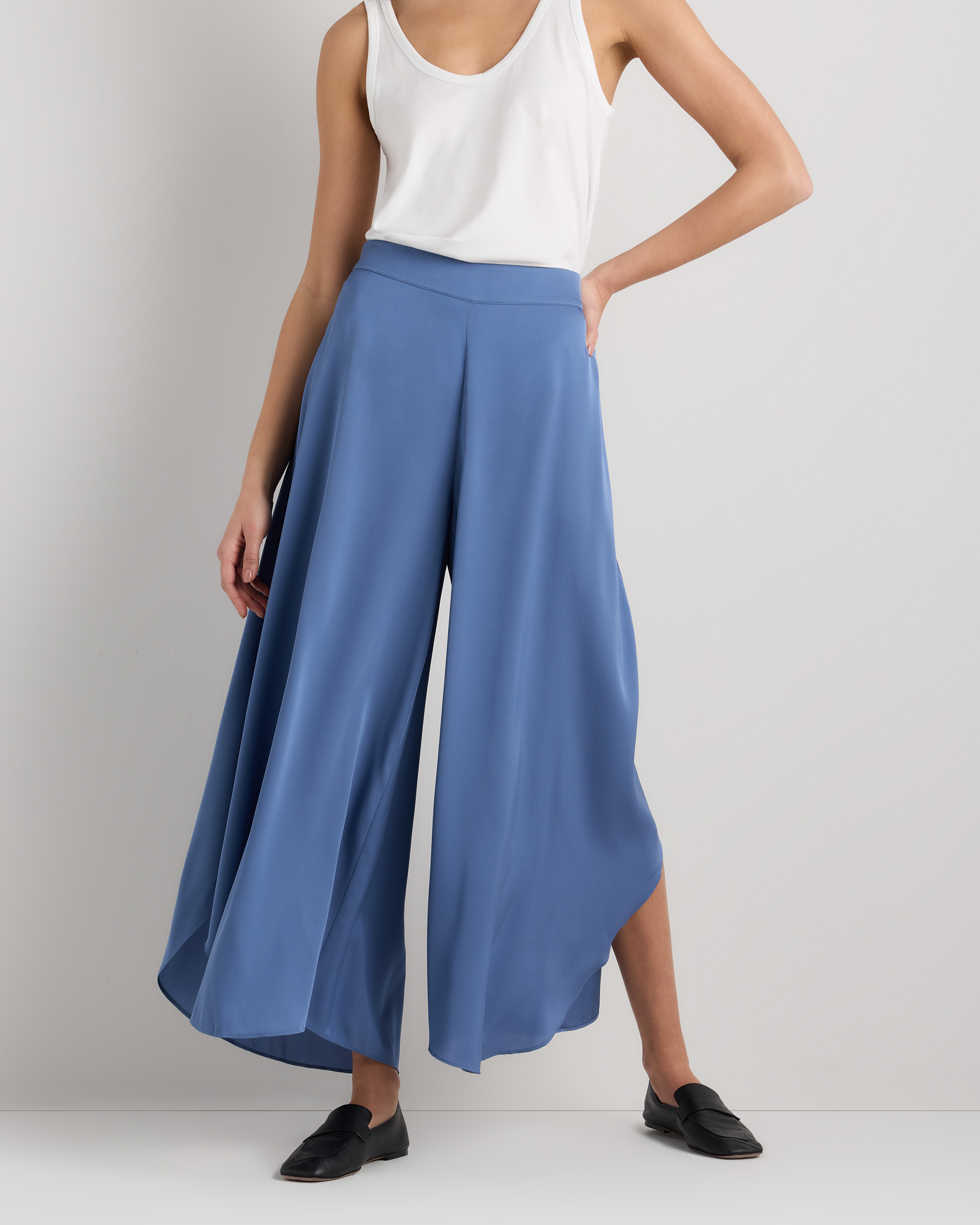 Moonstone Blue Washable Stretch Silk Palazzo Pants