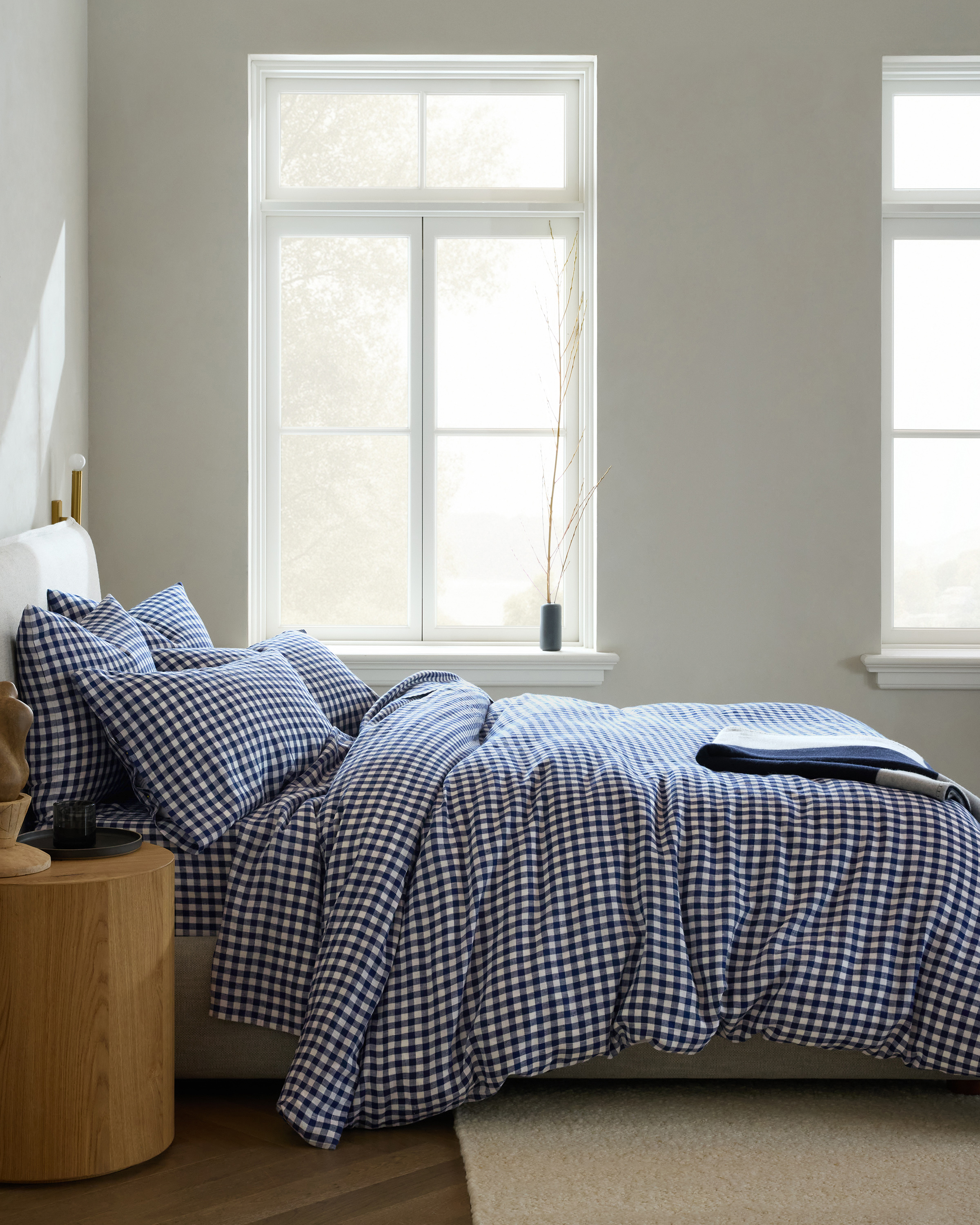 Navy Gingham European Linen Duvet Cover