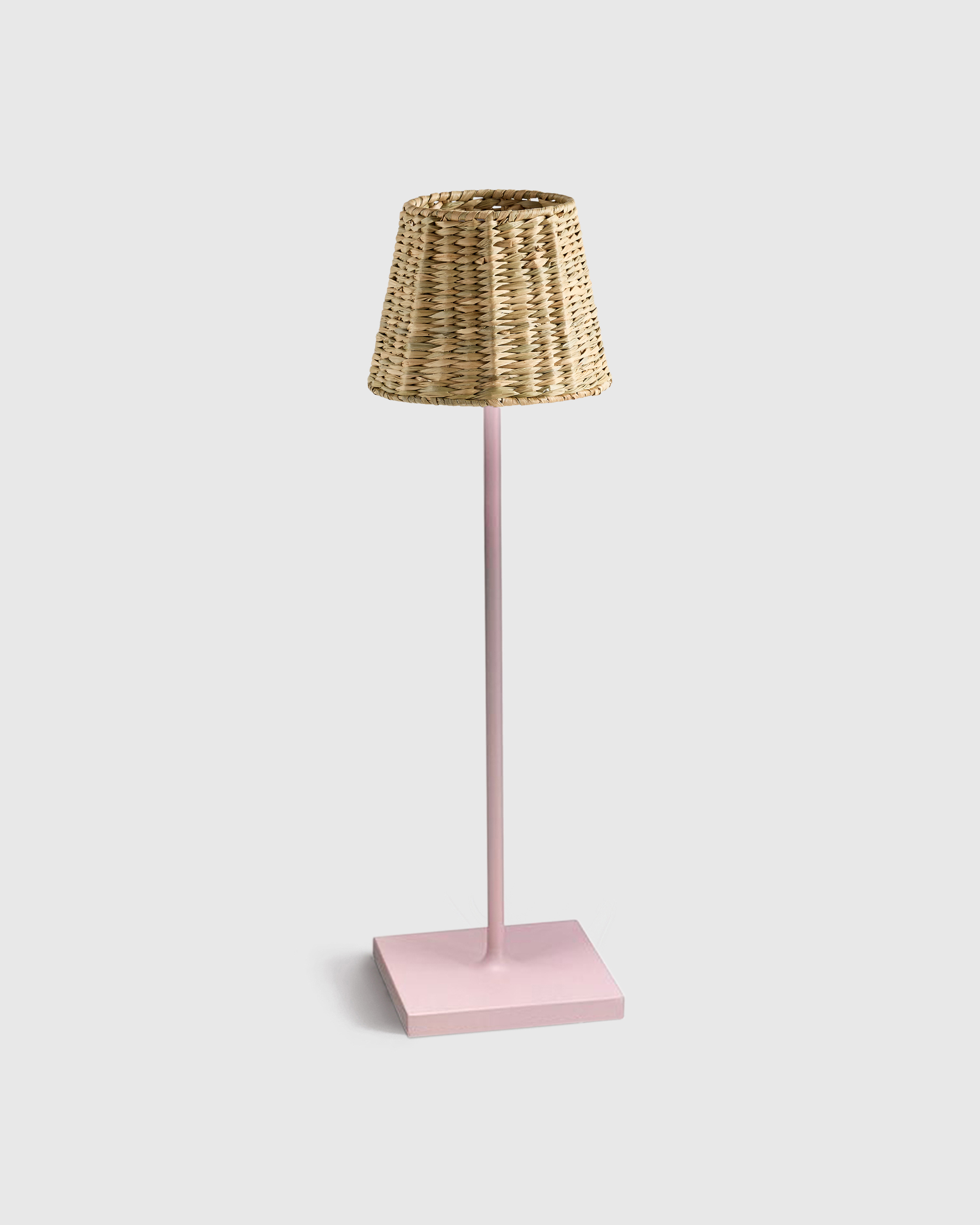 Pink Poldina Pro Rechargeable Table Lamp with Seagrass Shade by Zafferano