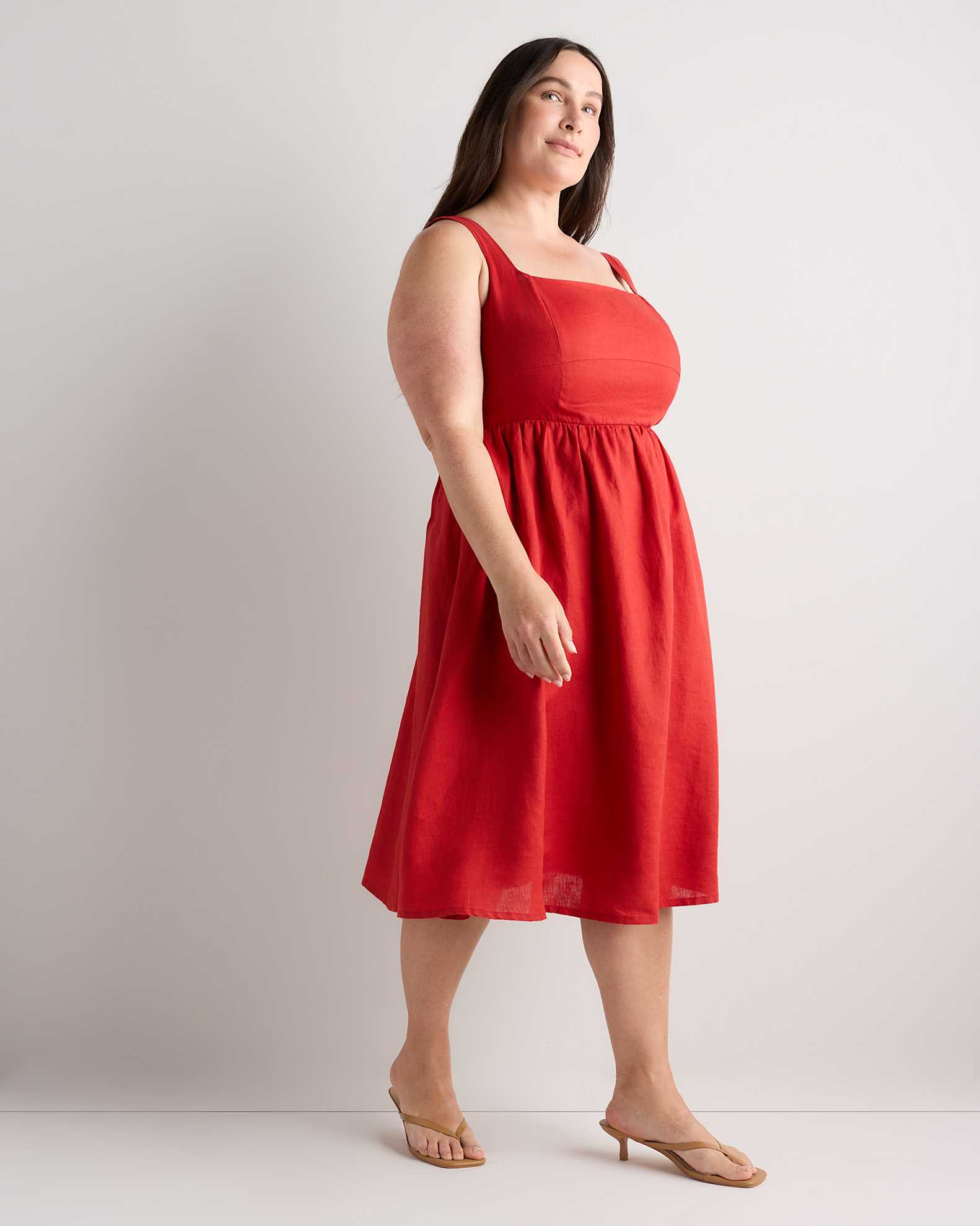 100% European Linen Fit & Flare Midi Dress 100% European Linen Fit & Flare Midi Dress