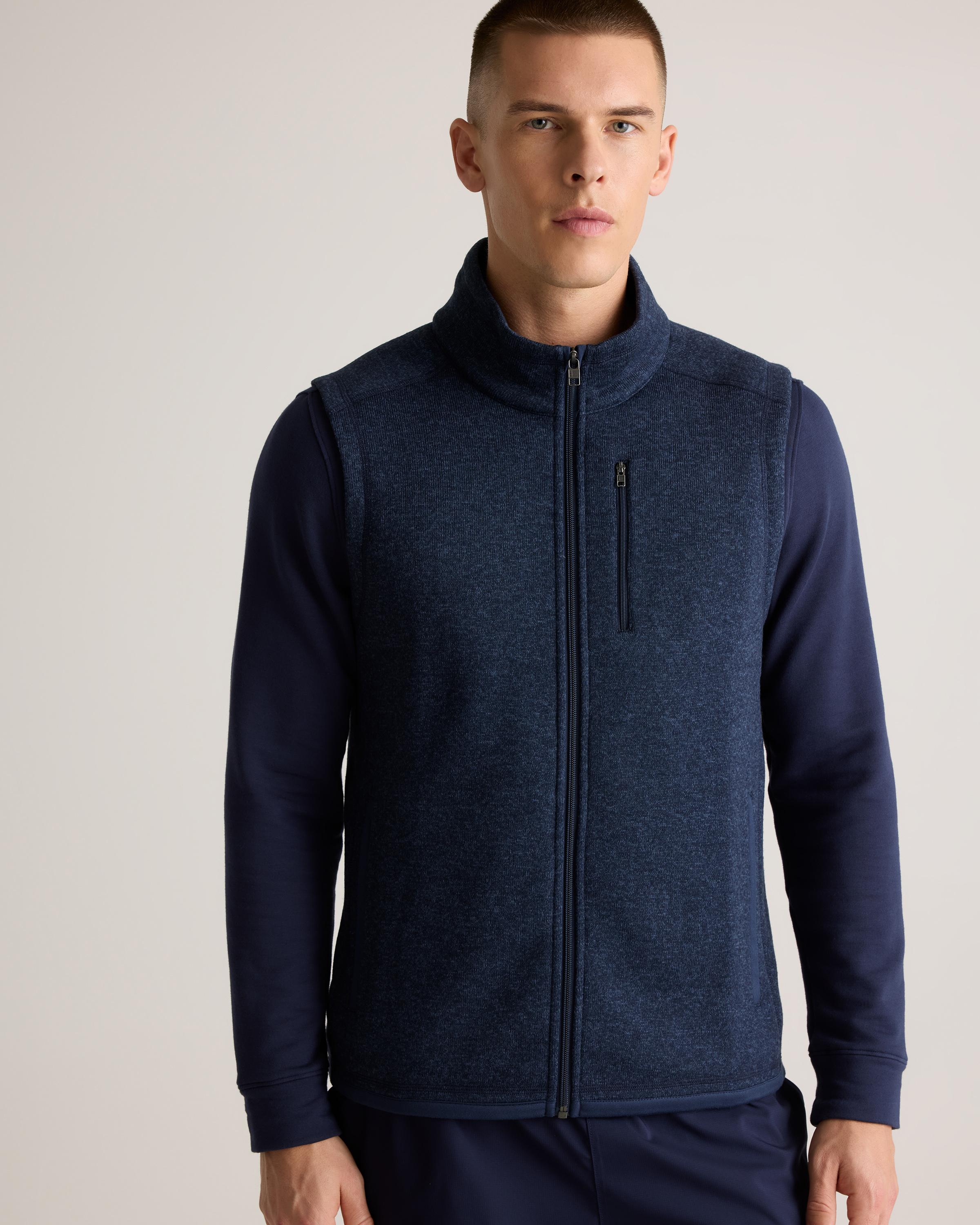 Sweater-Knit Fleece Full-Zip Vest in Navy