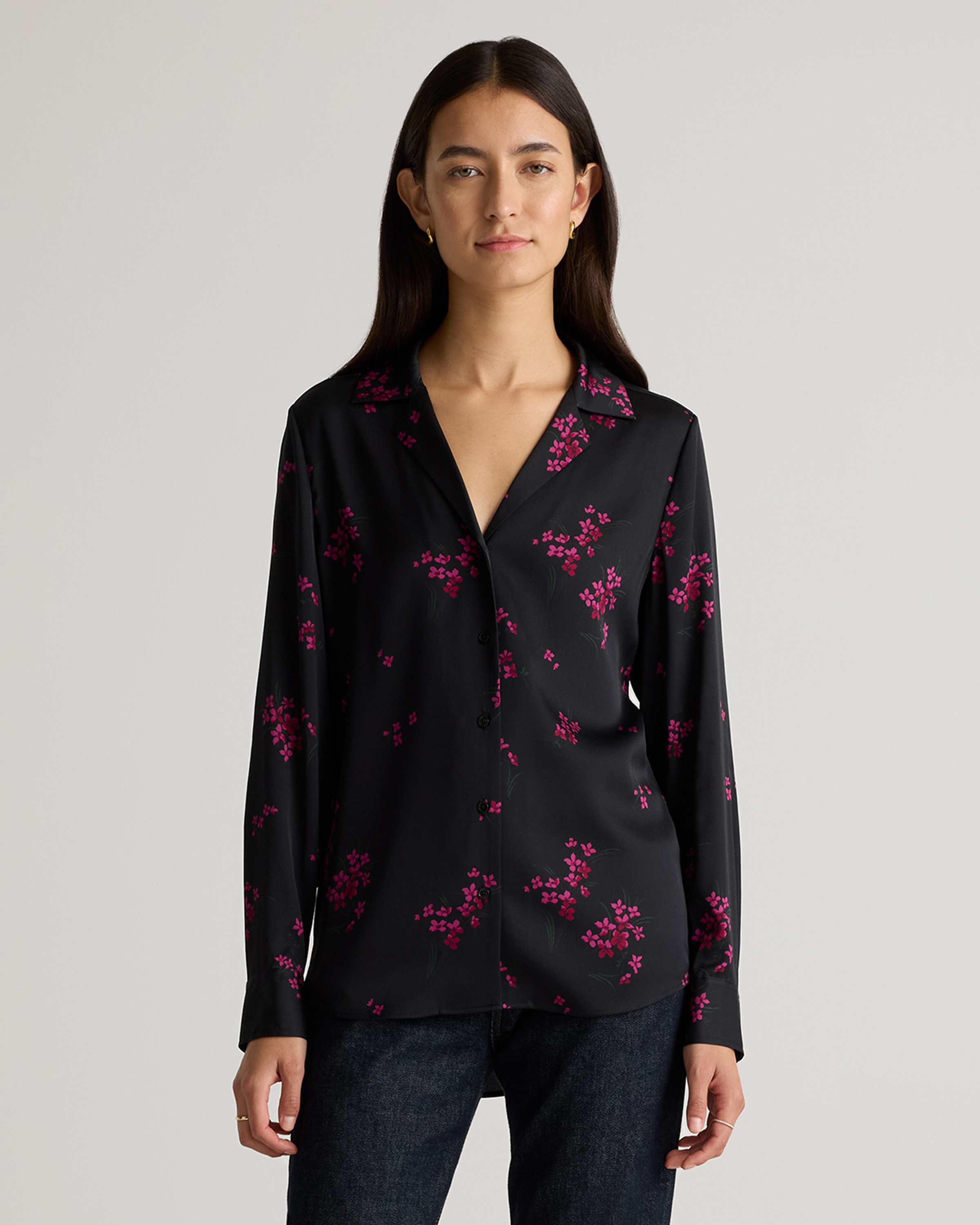 Garnet Garden Washable Stretch Silk Notch Collar Blouse