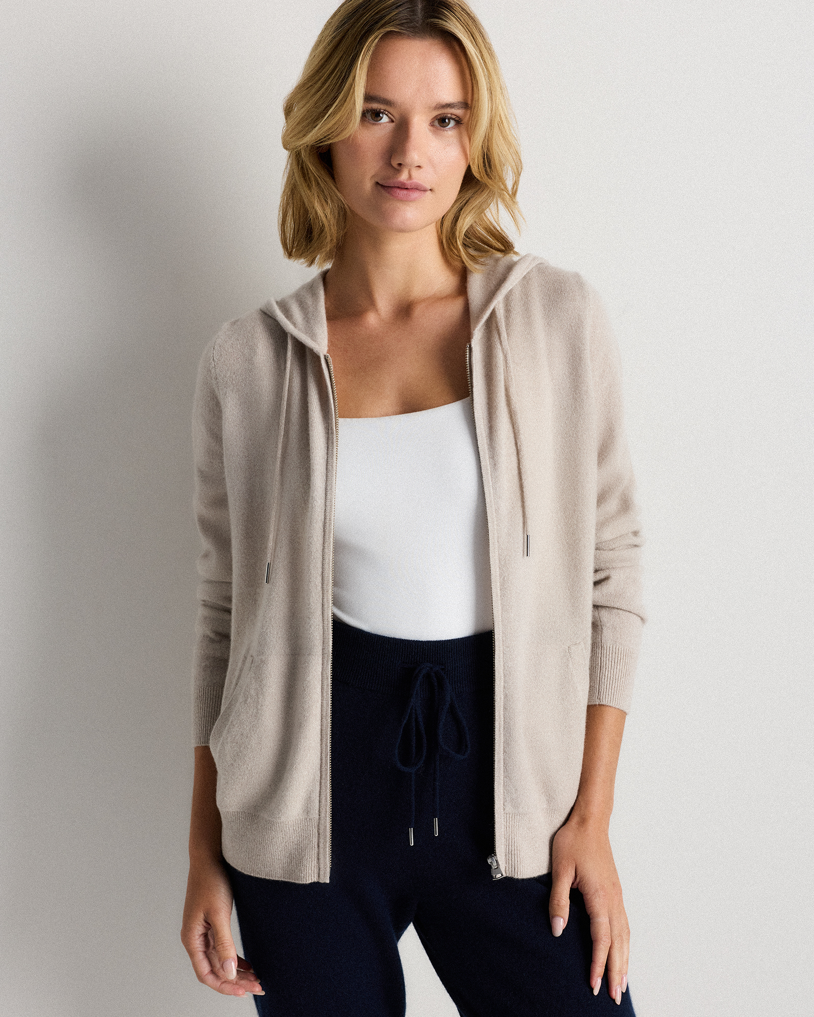 Heather Cloud Beige Mongolian Cashmere Full-Zip Hoodie