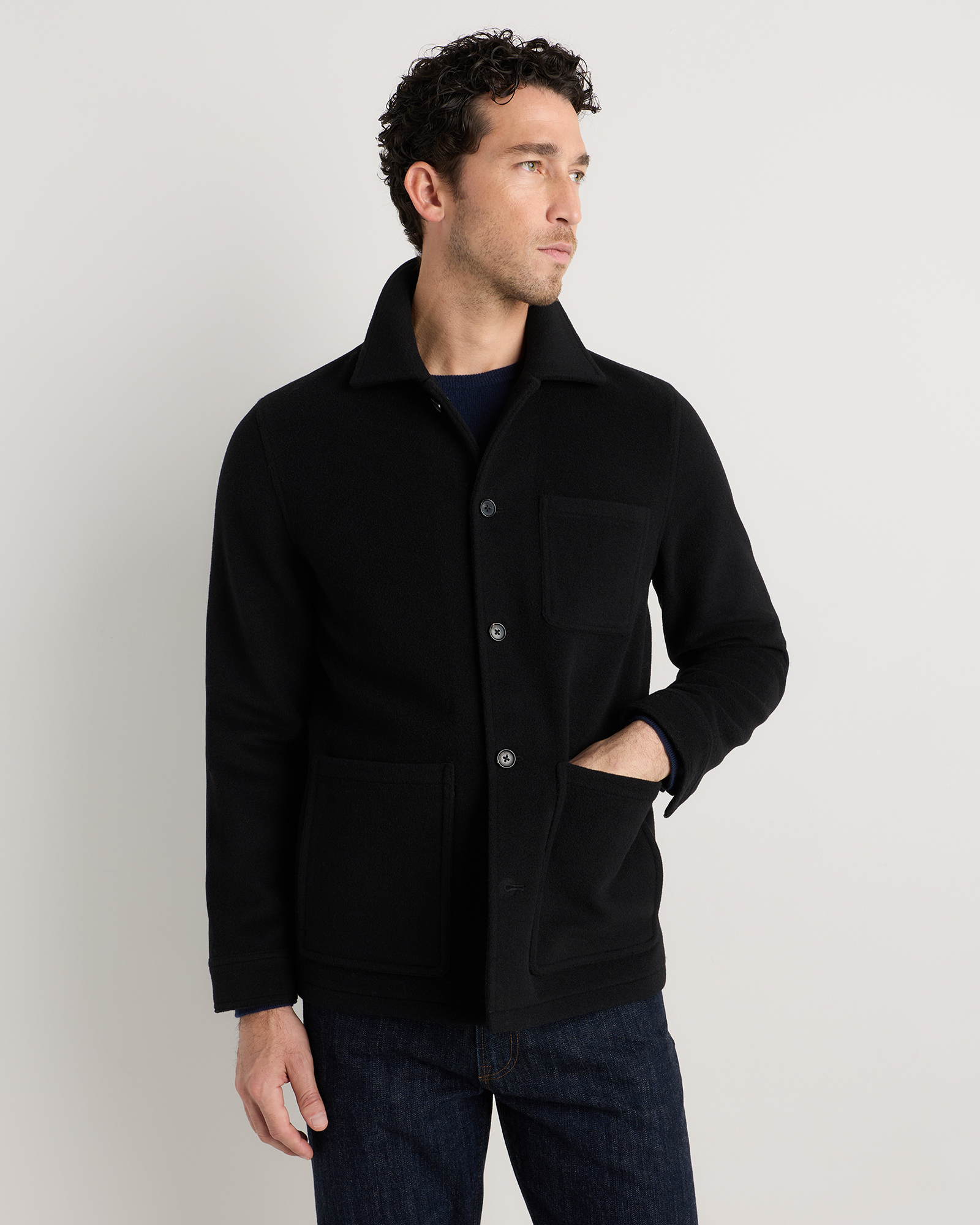 Black Wool Cashmere Chore Jacket