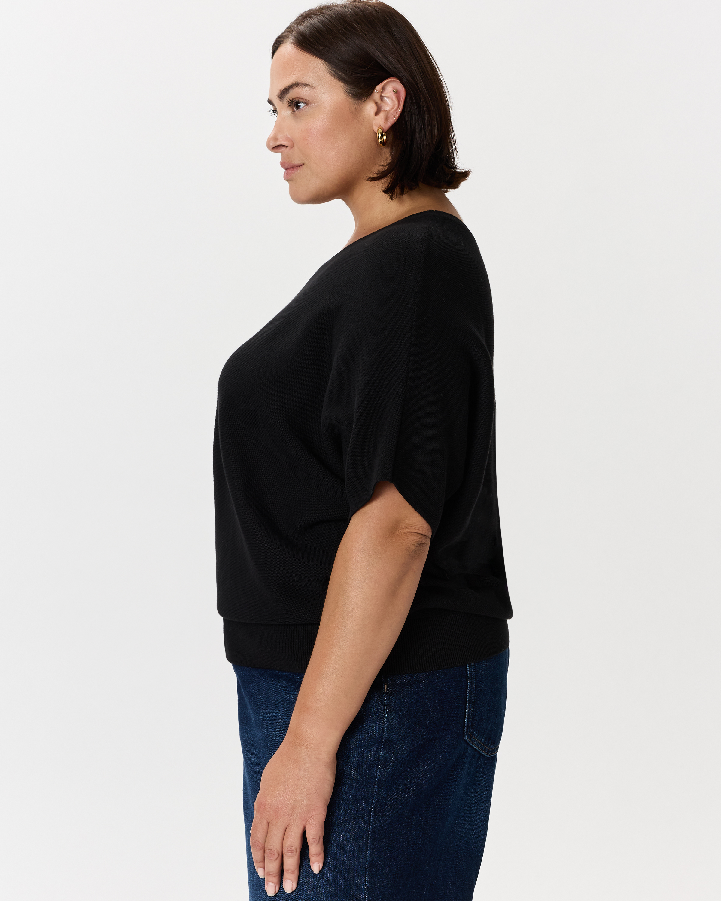 Lightweight Cotton Cashmere Link-Stitch Dolman Sweater - Plus Size