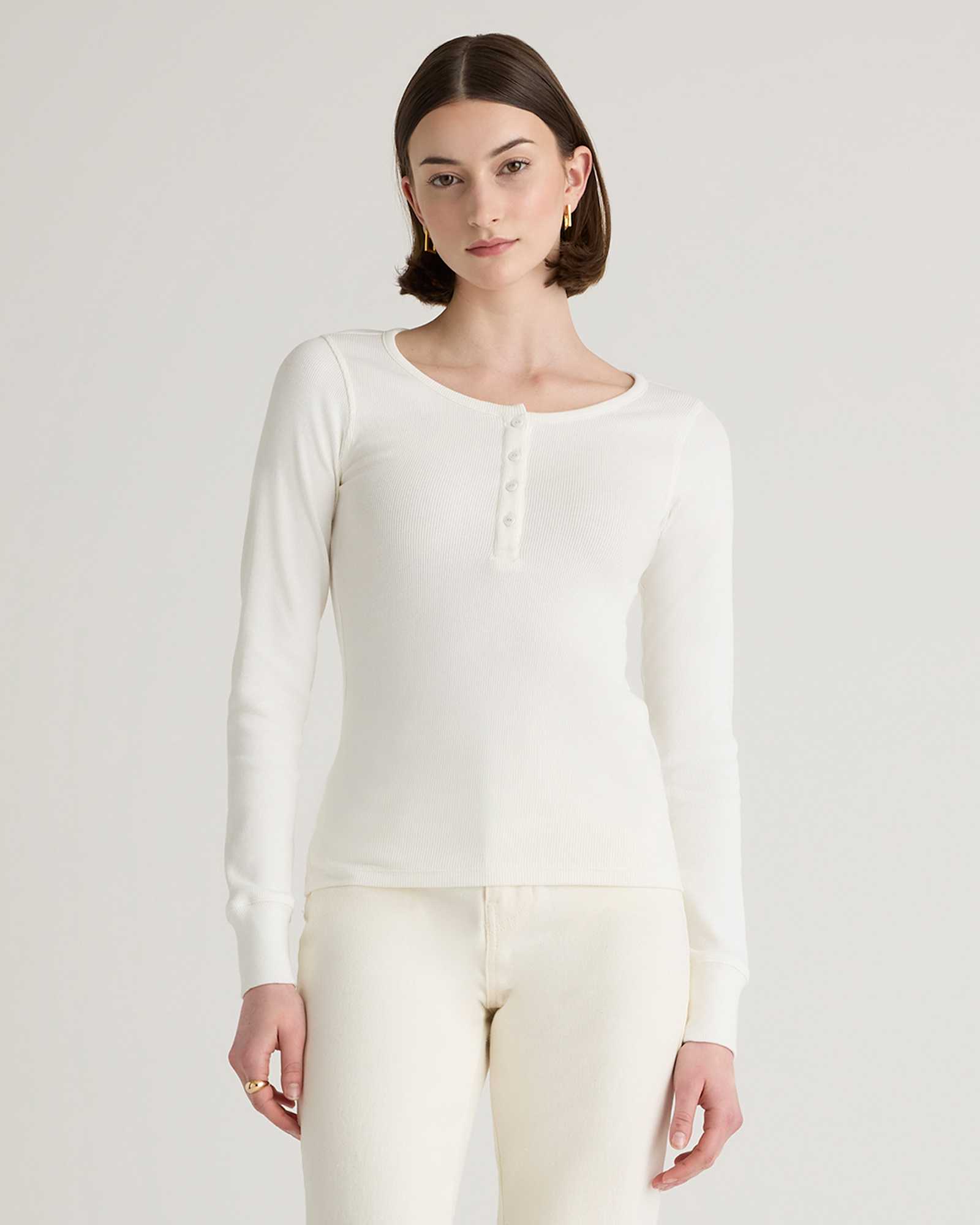 Organic Cotton Micro-Rib Henley Long Sleeve Tee