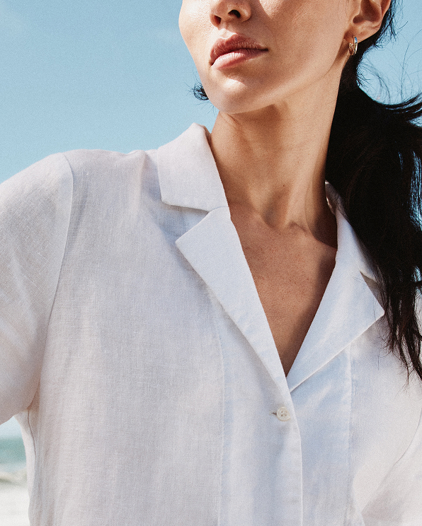 White 100% European Linen Short Sleeve Shirt