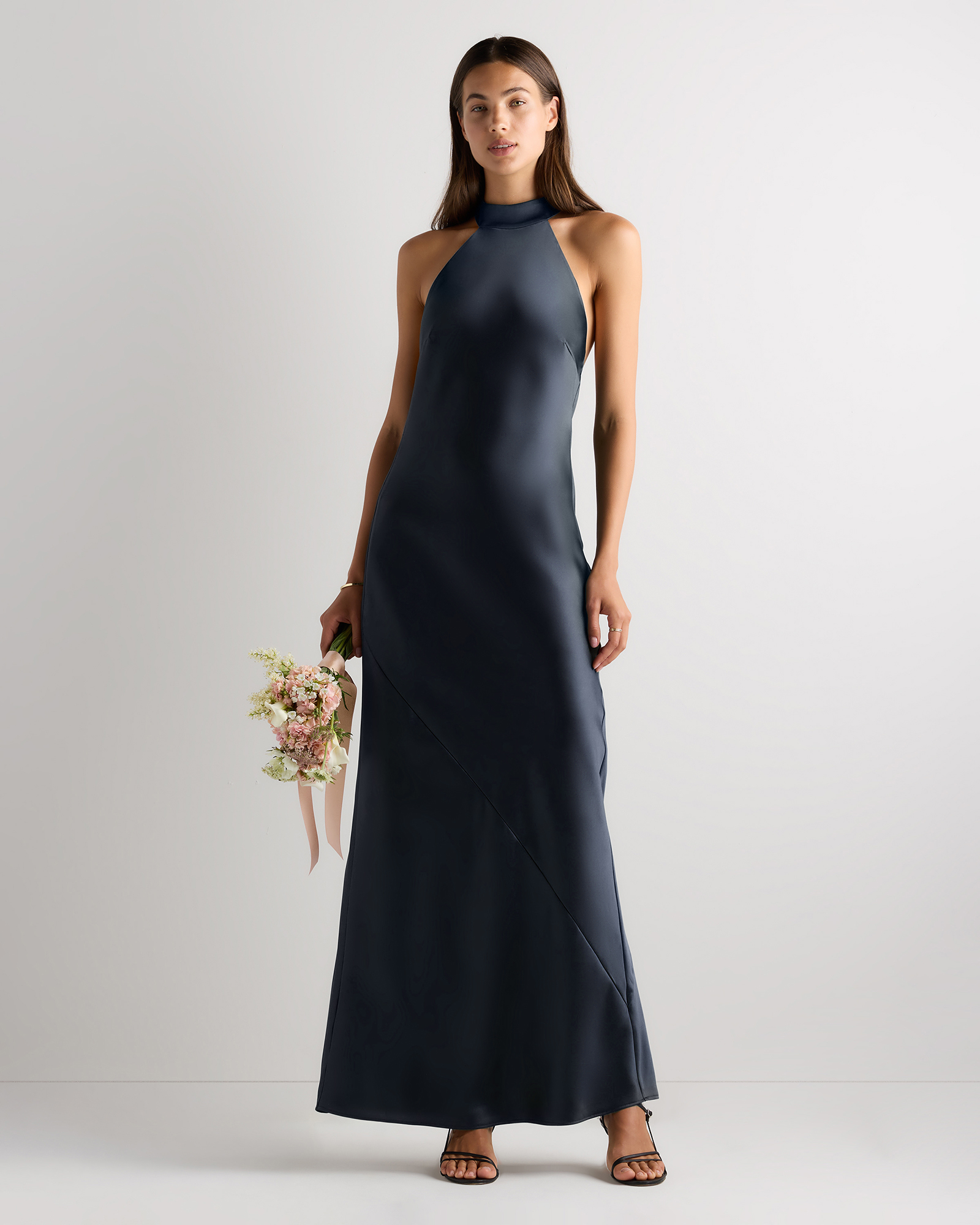 Women's Catalina Stretch Satin Dress in Navy, Size 0, Recycled Polyester by Quince