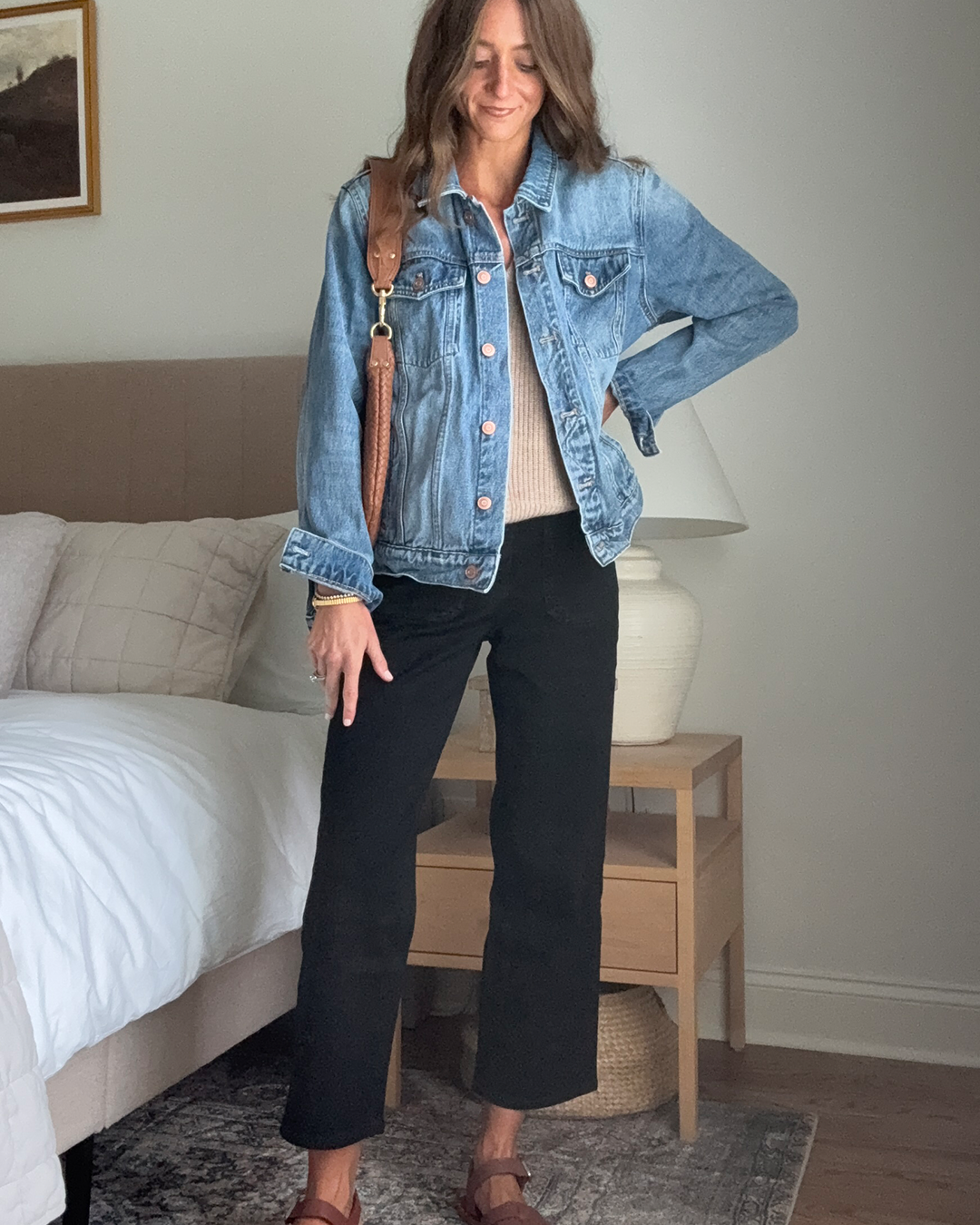 Stretch Patch Pocket Cropped Wide Leg Jeans