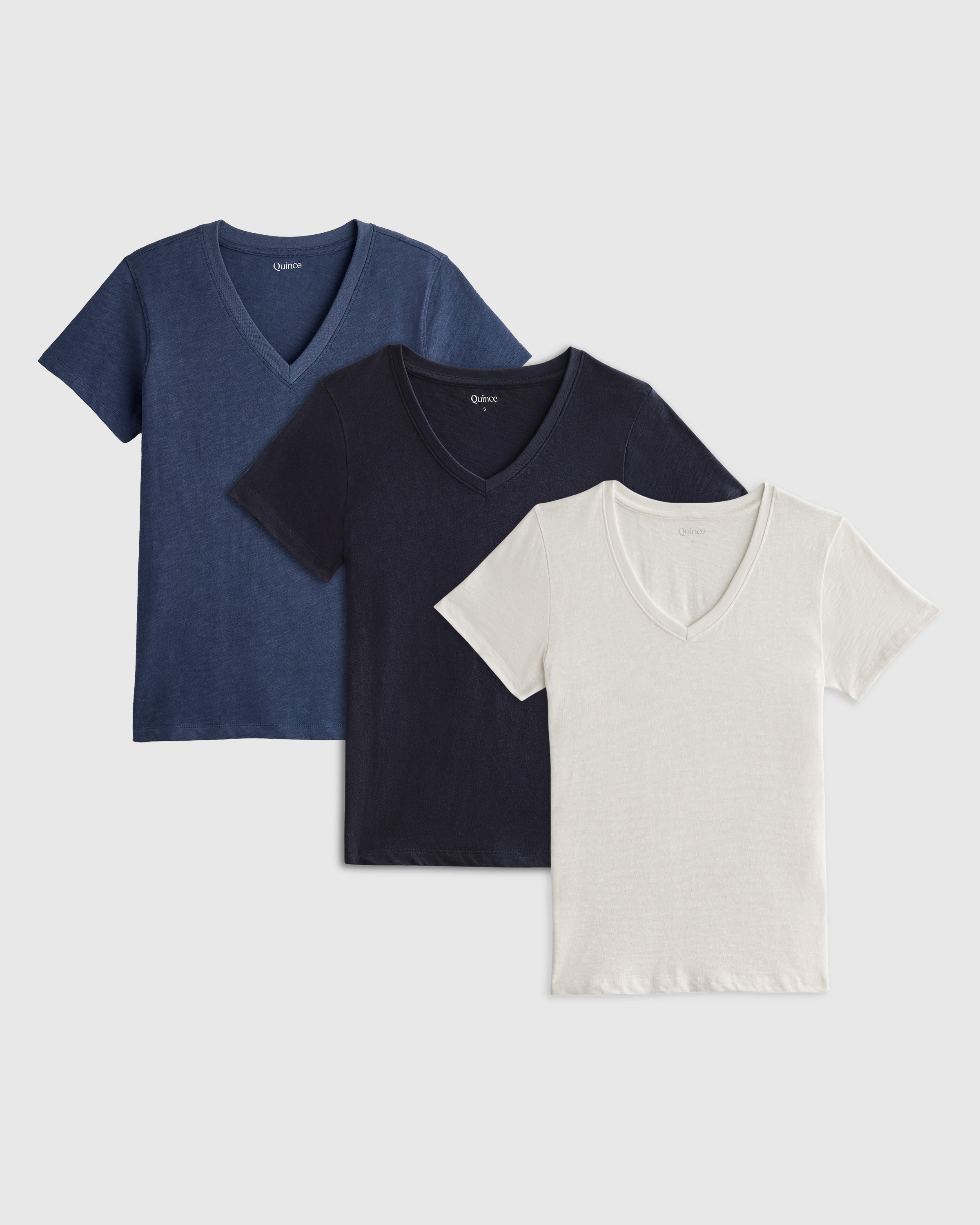 Storm Blue Lot de 3 t-shirts à col en V en slub de coton biologique 100 %