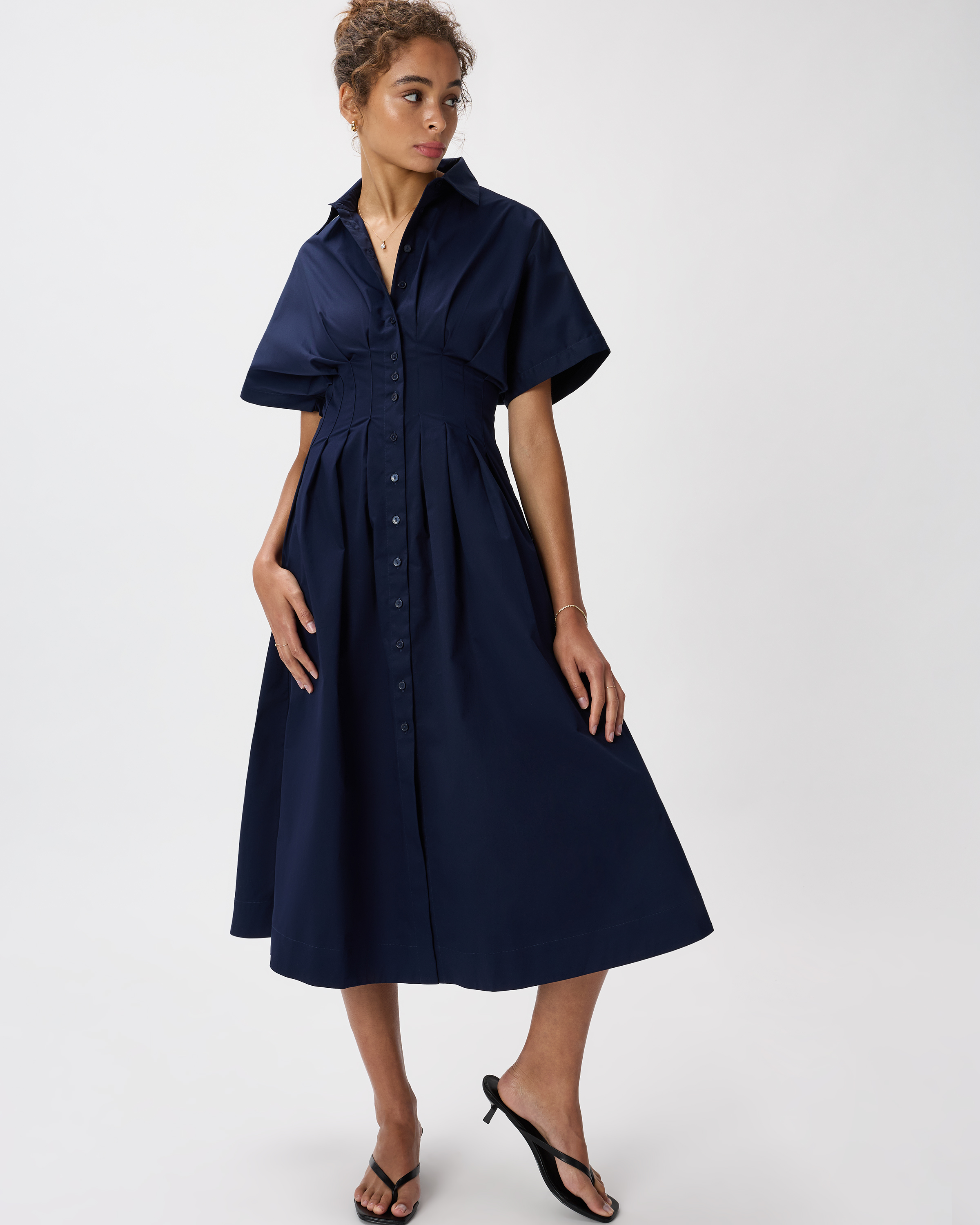 cotton twill shirt dress Eileen Fisher Women's Organic Cotton Midi Shirtdress - Blue