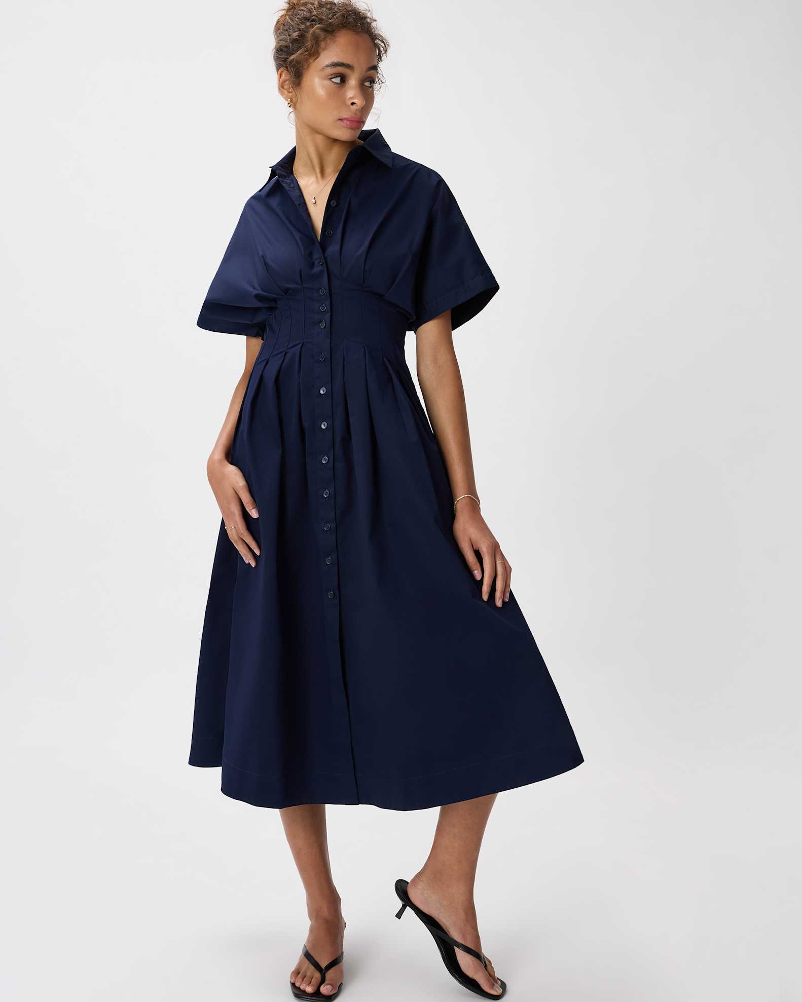 cotton twill shirt dress Eileen Fisher Women's Organic Cotton Midi Shirtdress - Blue