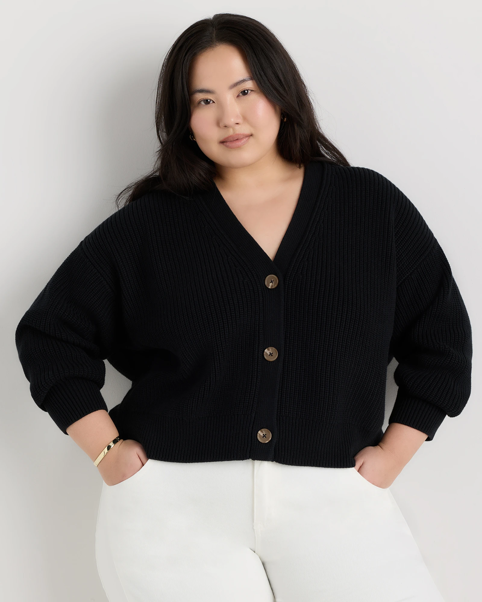 100% Organic Cotton Fisherman Boxy Cropped Cardigan - Plus Size