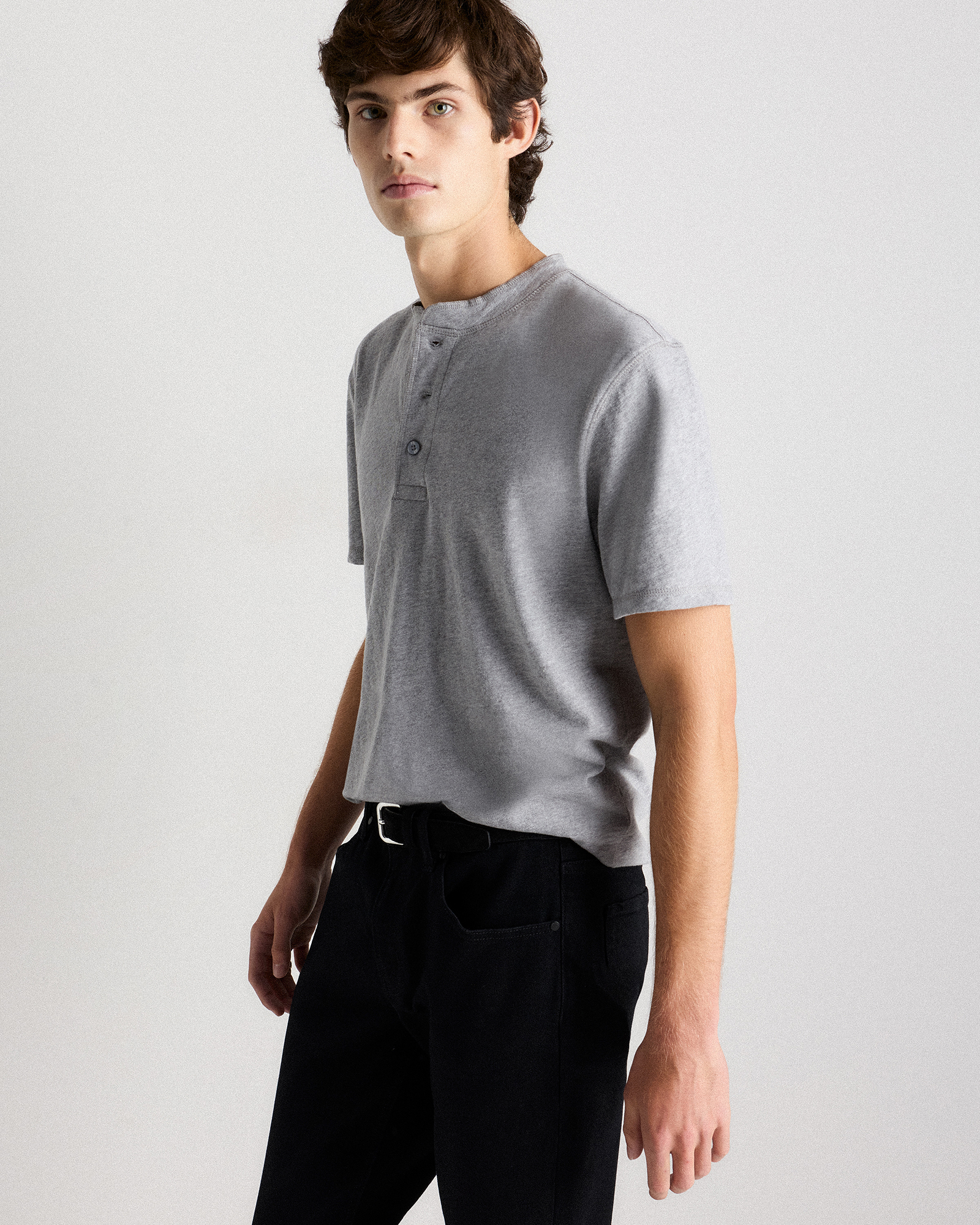 Organic Cotton Slub Henley Tee in Heather Grey
