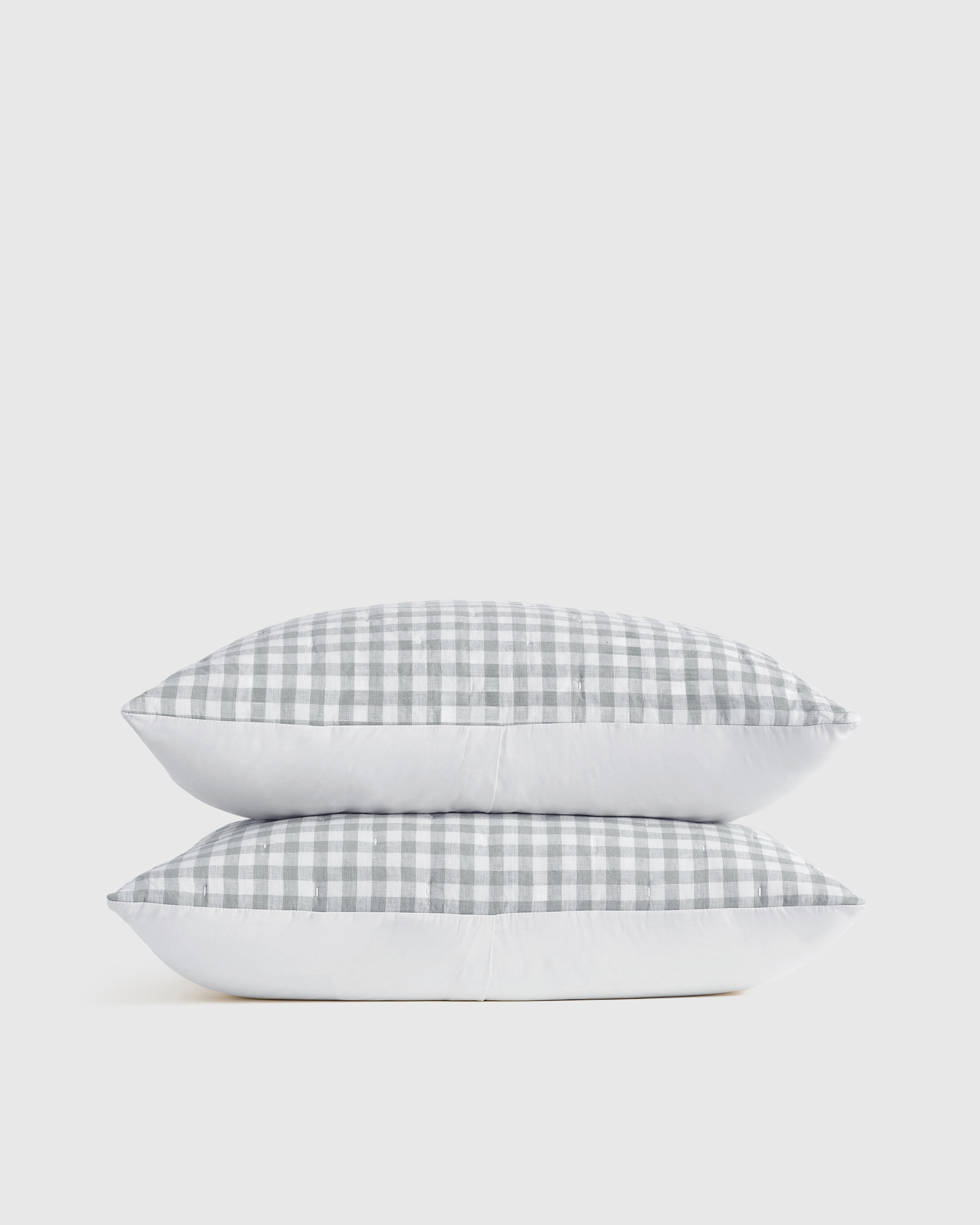 Light Blue Gingham European Linen Patterned Quilted Sham Set
