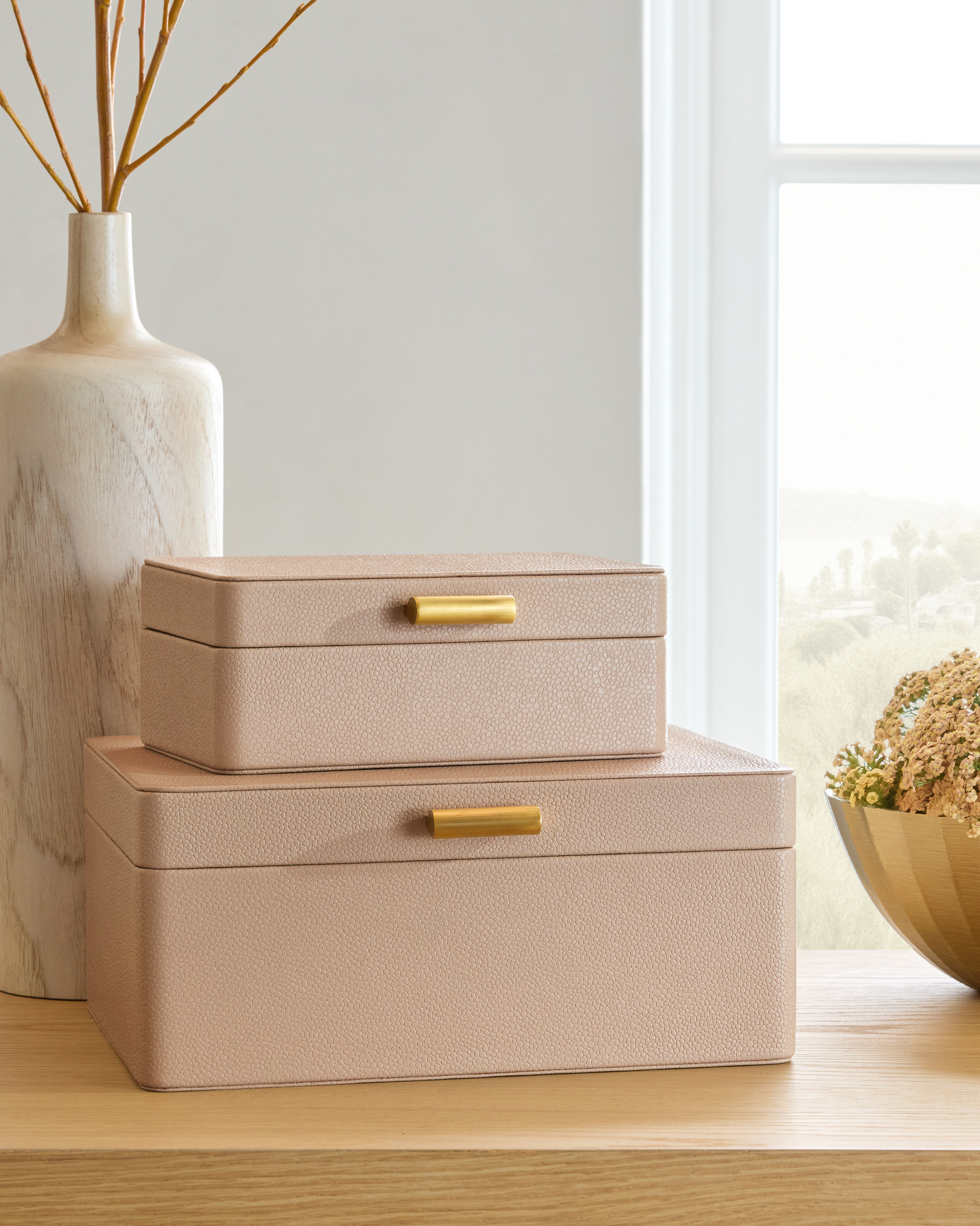 Shagreen Leather Decorative Boxes (Set of 2) in Blush | Quince Canada