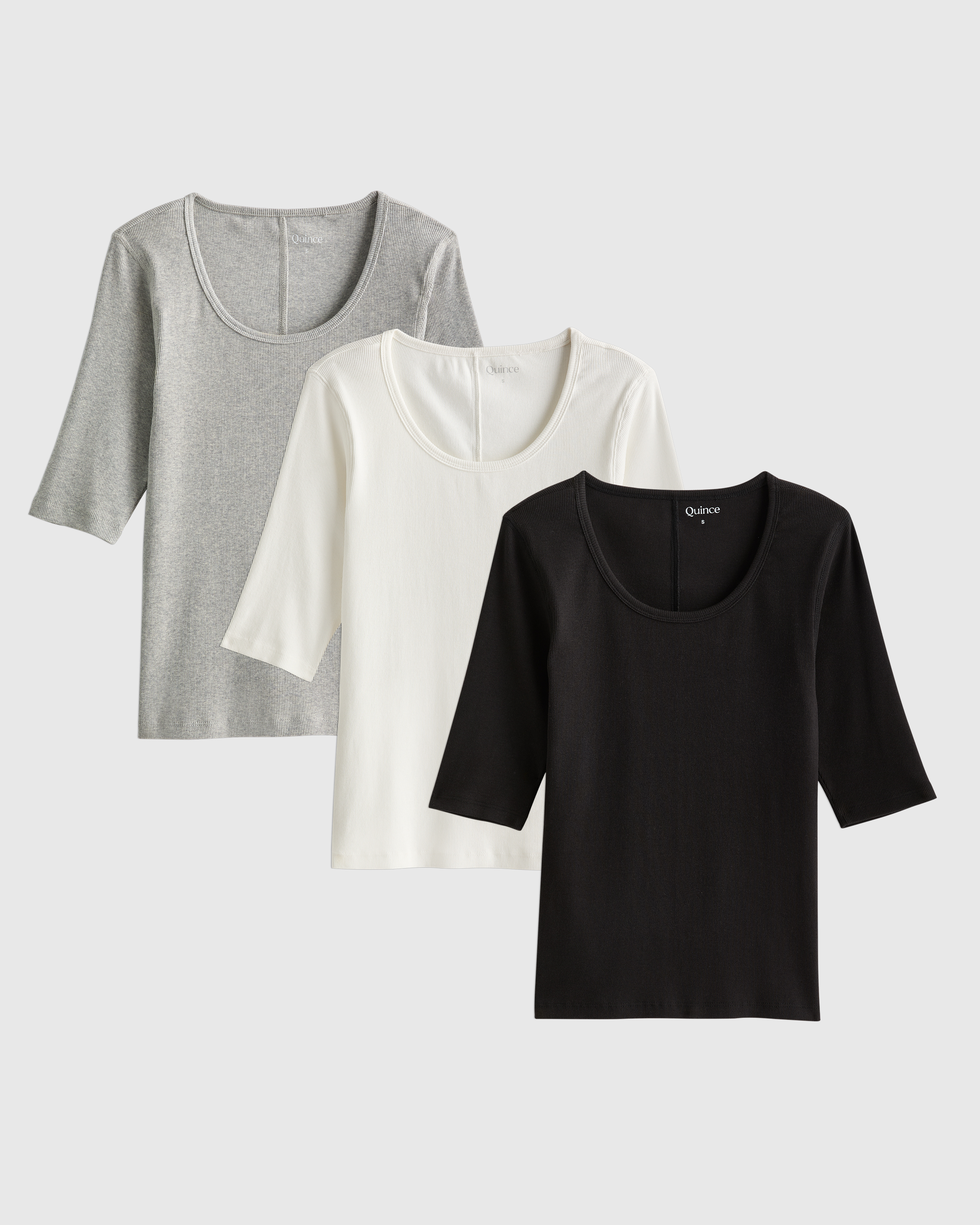 Heather Grey Organic Cotton Micro-Rib Elbow Tee 3 Pack Bundle