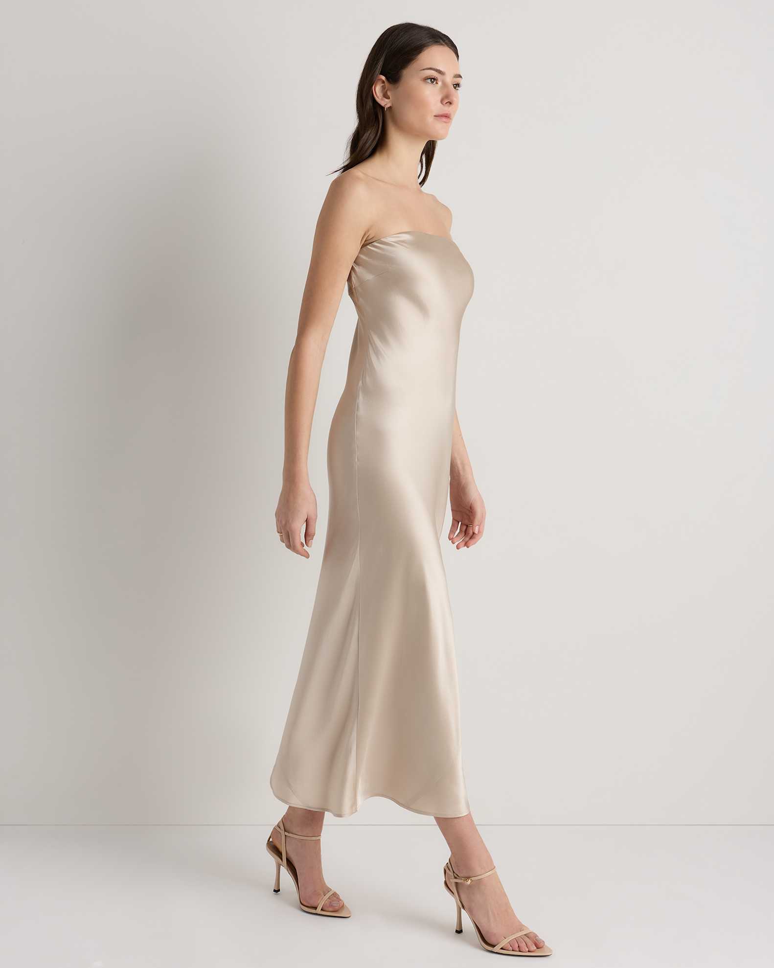 Women's Strapless Midi Dress in Champagne, Size Large, Mulberry Silk by Quince Women's Strapless Midi Dress in Champagne, Size Large, Mulberry Silk by Quince