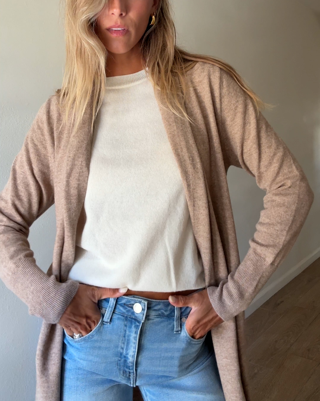 Mongolian Cashmere Duster Cardigan Sweater Oatmeal Taylor Hayden 4x5 THUMBNAIL