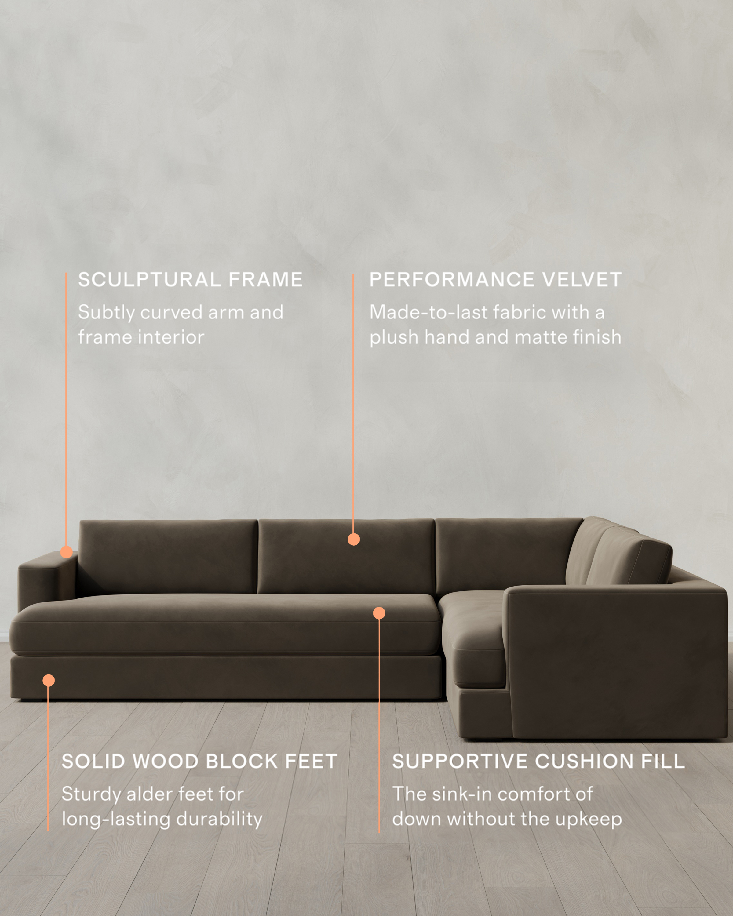 Sierra Performance Velvet Curved Arm L Sectional - Thumbnail 2