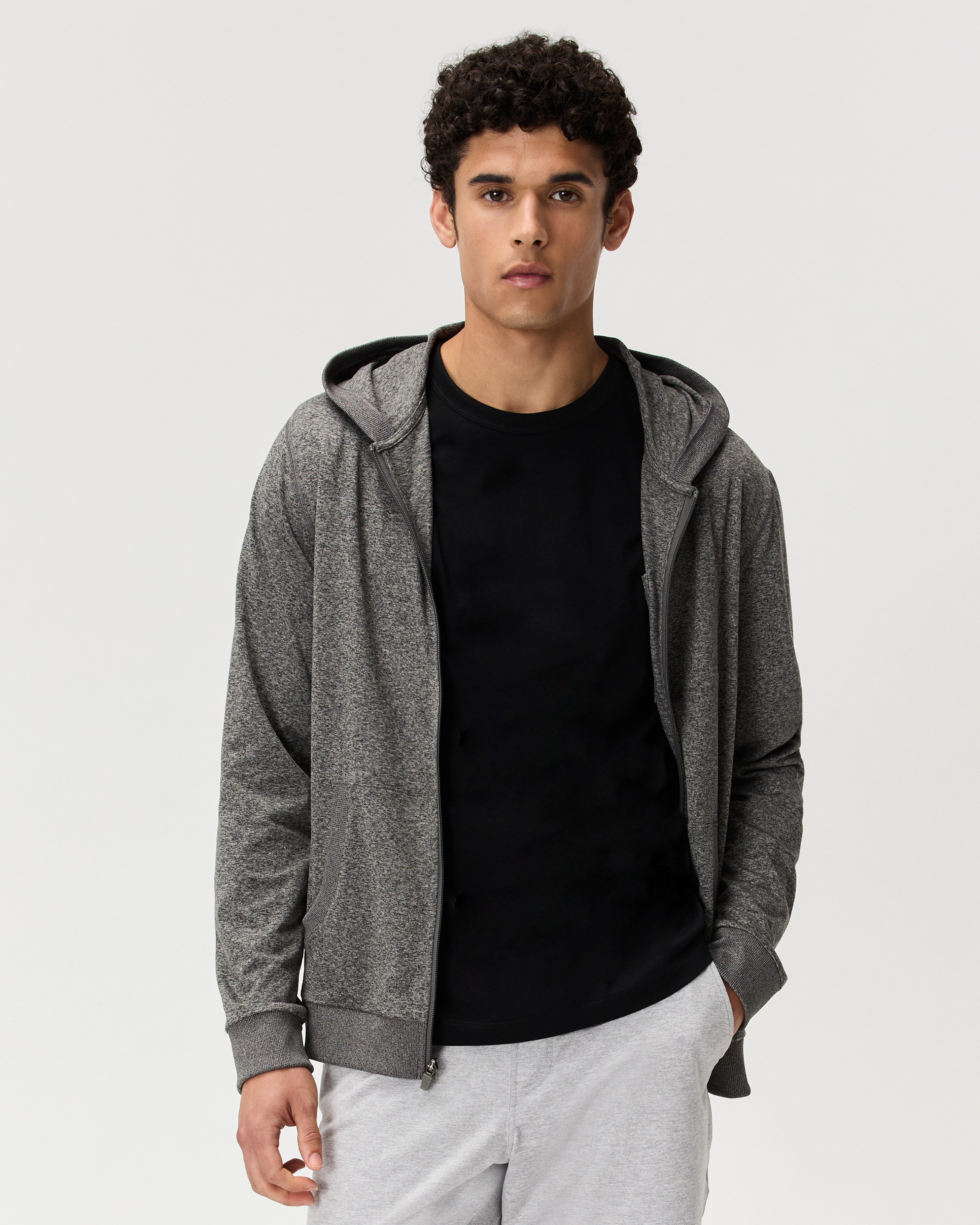 Heather Grey Flowknit Performance Full-Zip Chest Pocket Hoodie