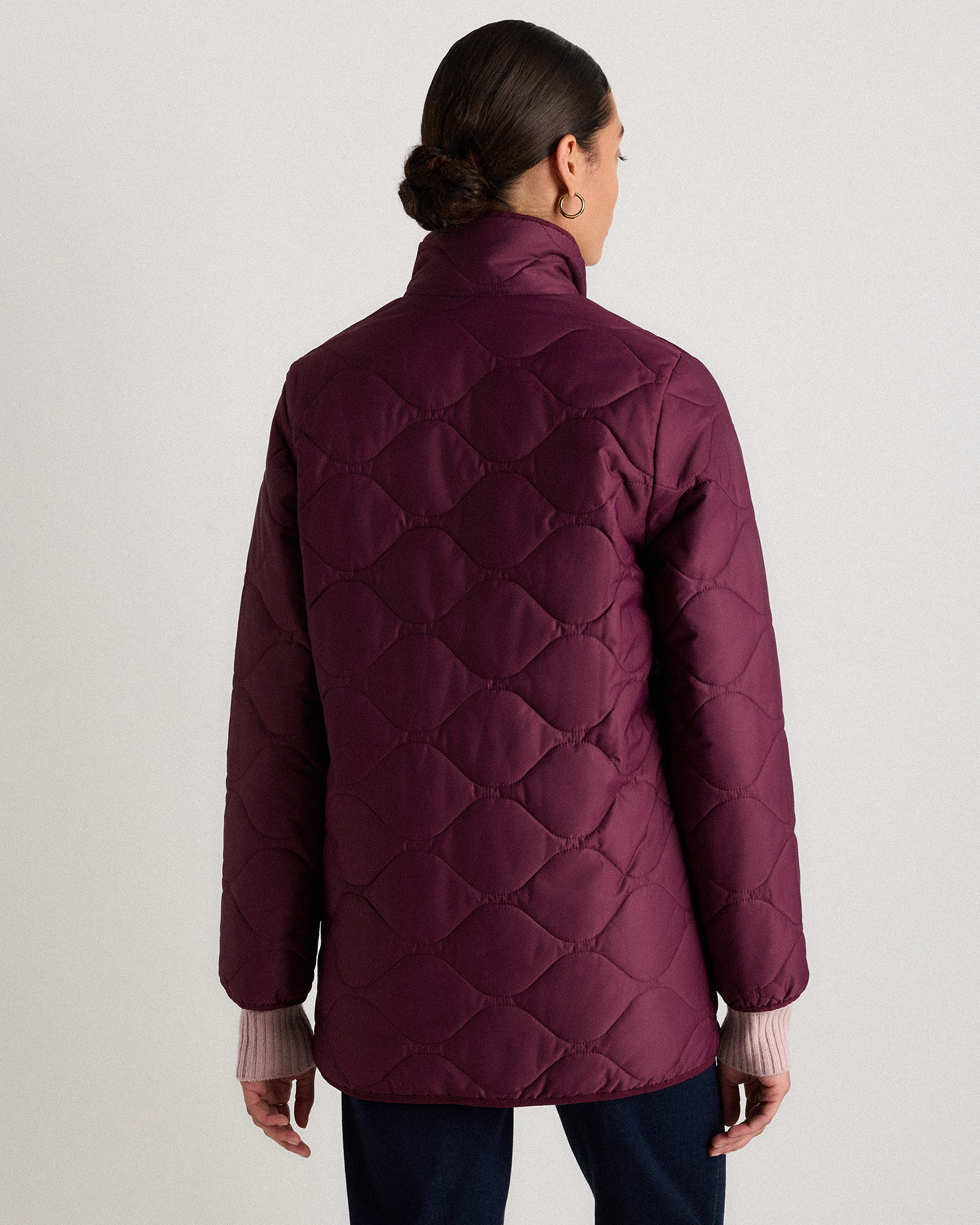 Featherless Quilted Long Puffer Jacket in Barolo Burgundy