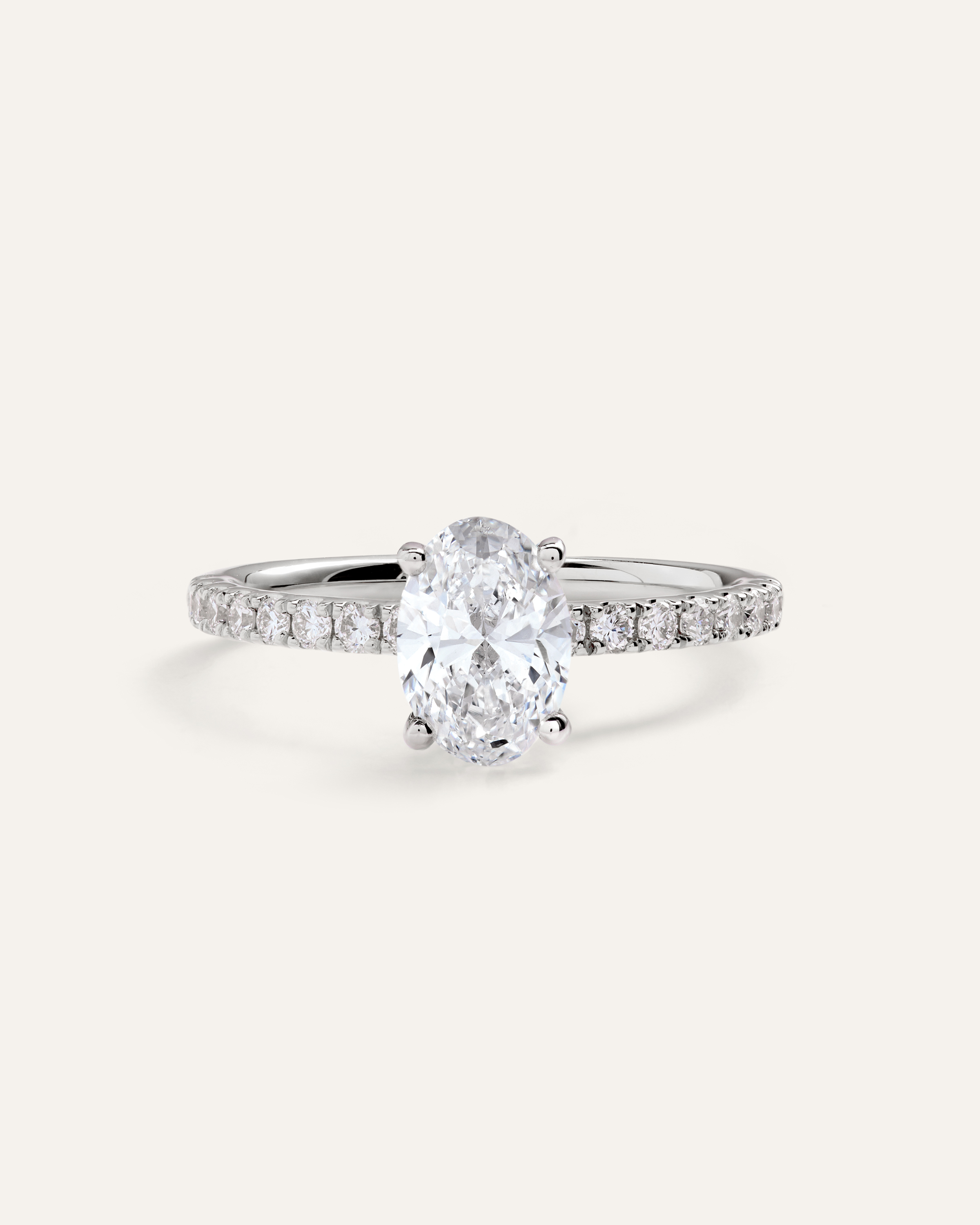 Platinum Lab Grown Diamond Oval Petite Pave Engagement Ring - 1ct