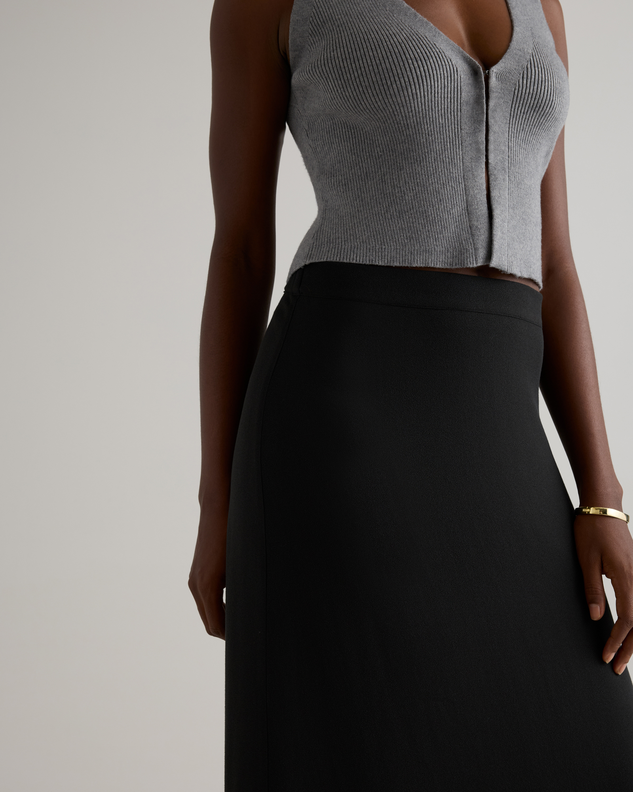 Lightweight Crepe Slip Skirt in True Black