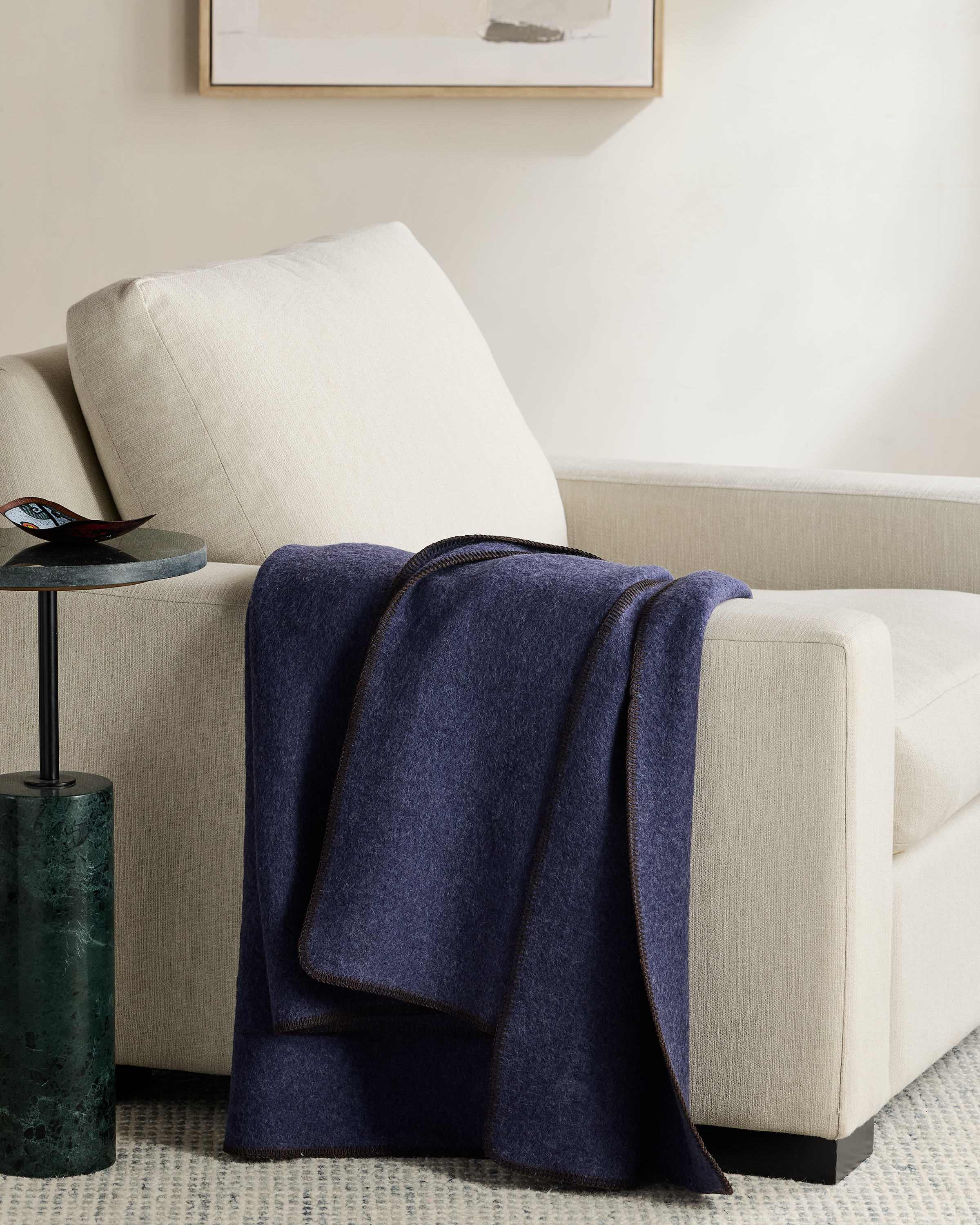 Navy Wool Whipstitch Throw
