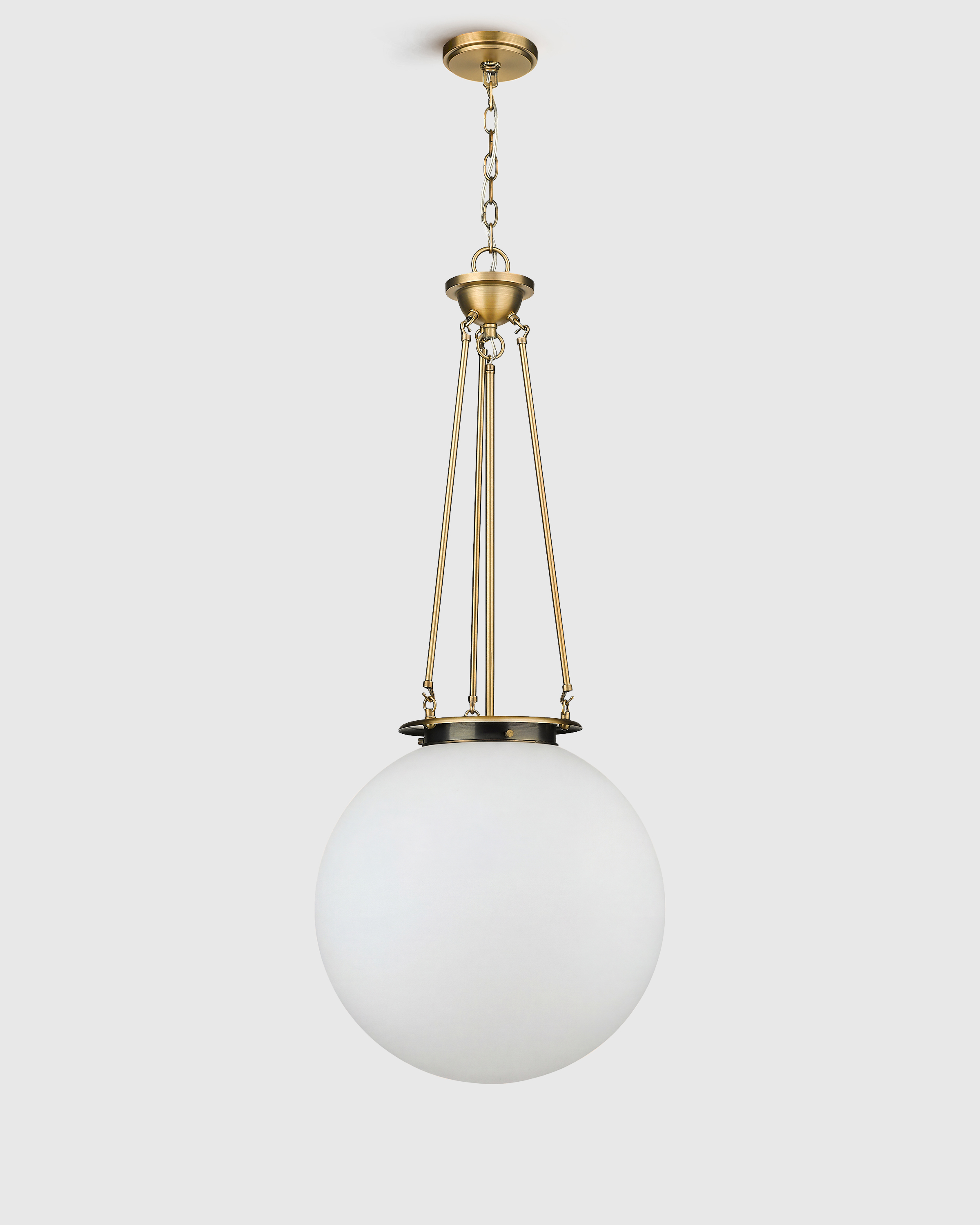 Brass Antiqued Steel and Glass Globe Pendant Light