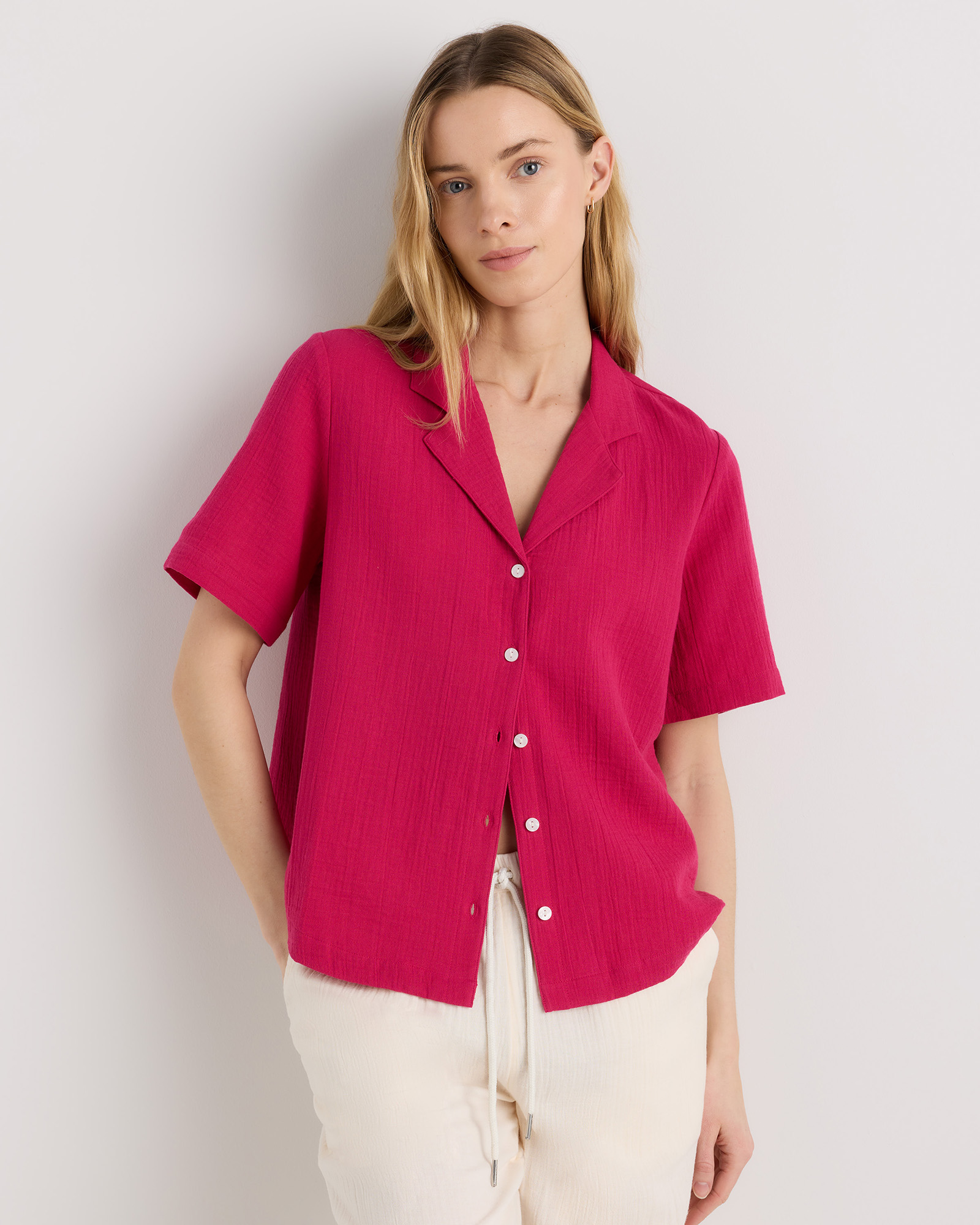 Amaranth Pink 100% Organic Cotton Gauze Short Sleeve Shirt