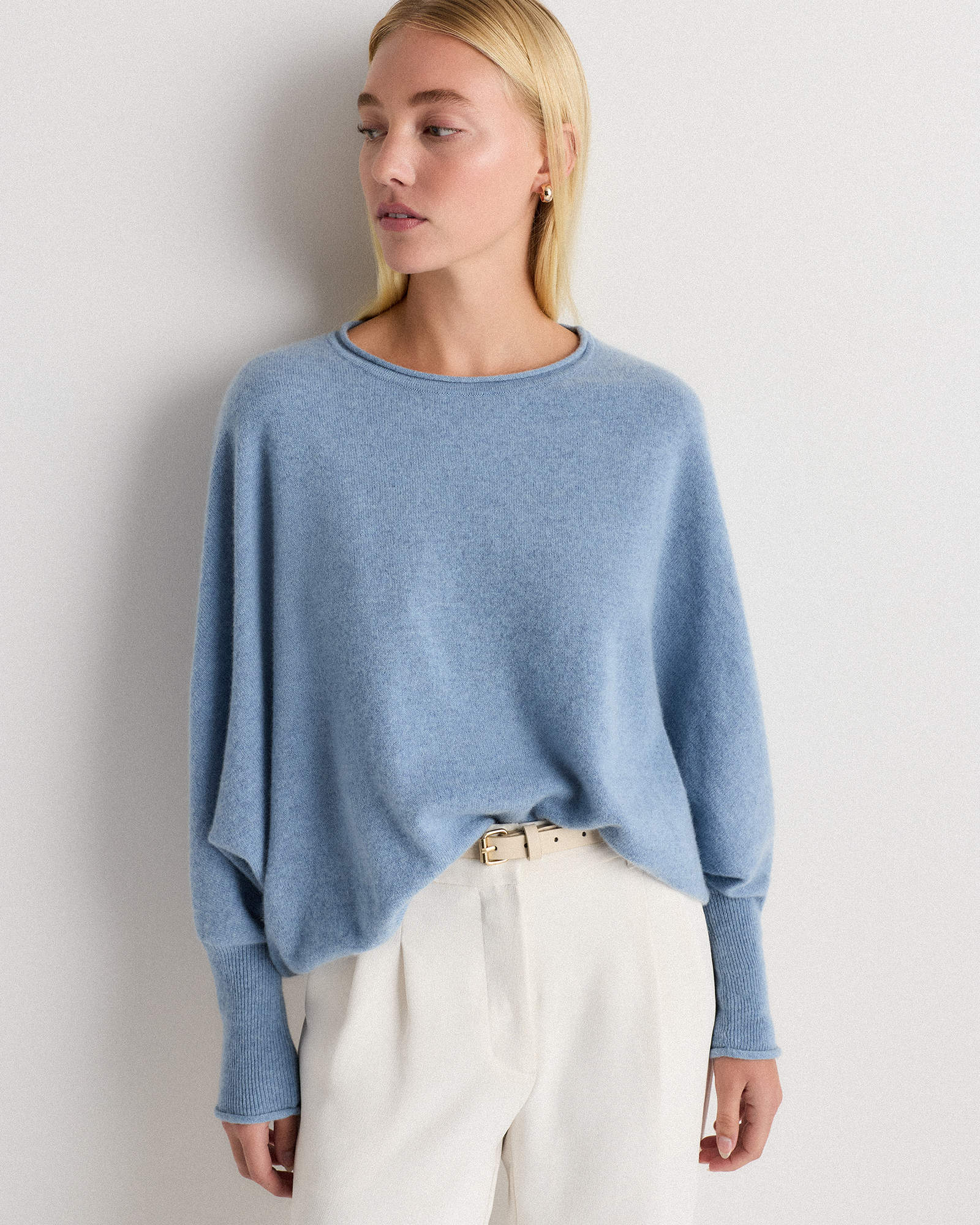 Faded Denim Mongolian Cashmere Batwing Sweater