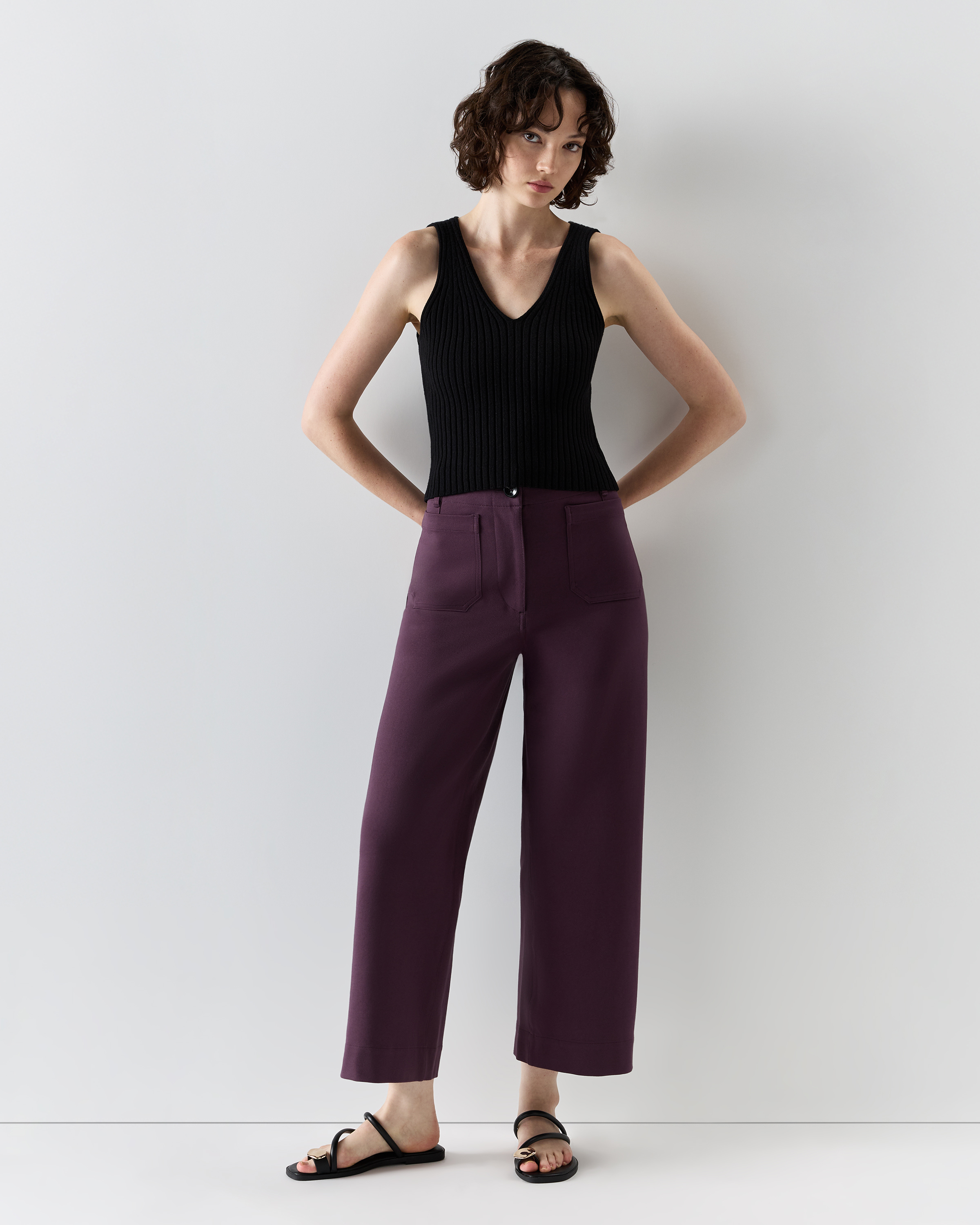 Women's Ultra-Stretch Ponte Cropped Wide Leg Pants