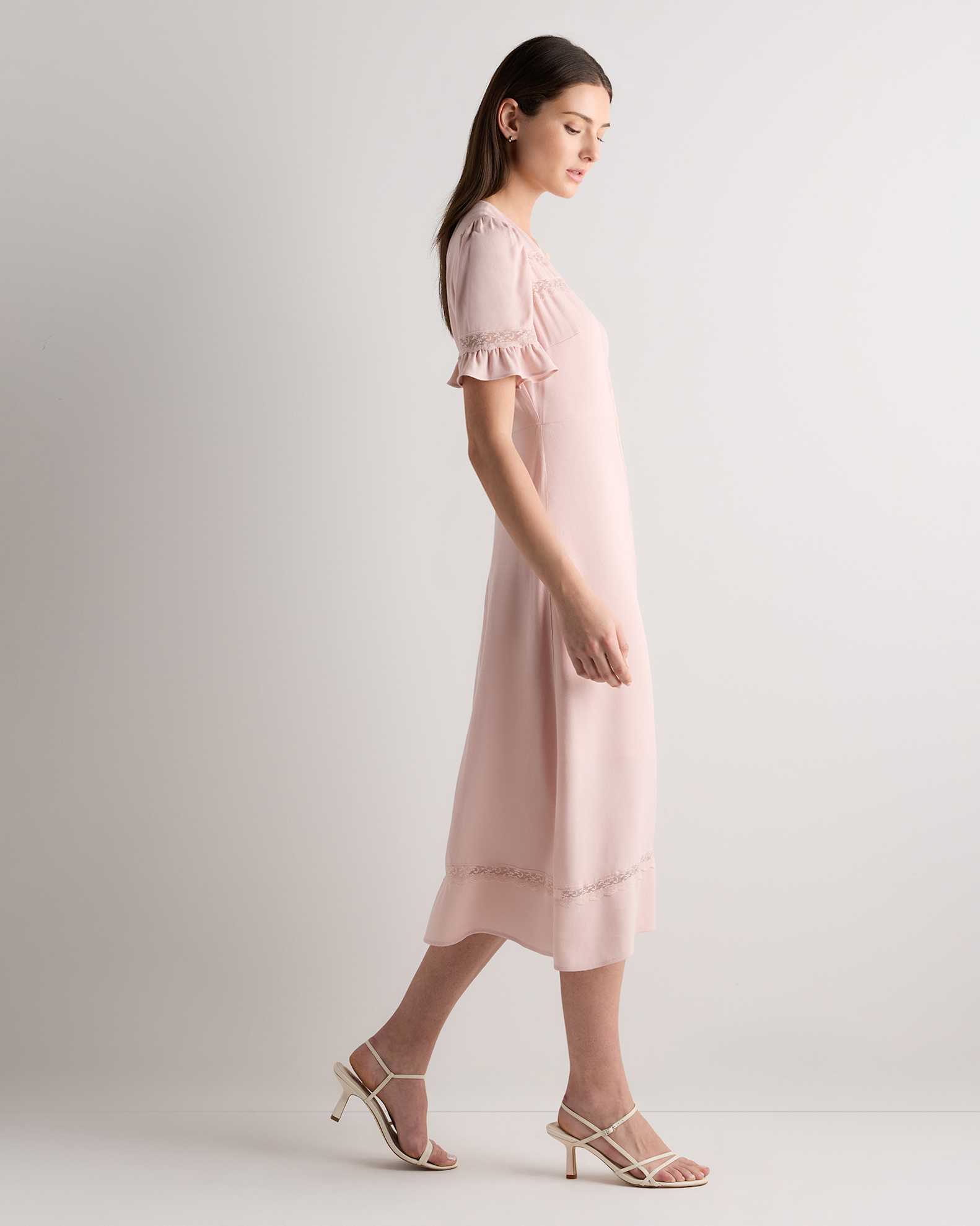 renaissance split midi dress in light pink Elise | Light PINK Plunge-Neck Midi Dress With Drop-Waist