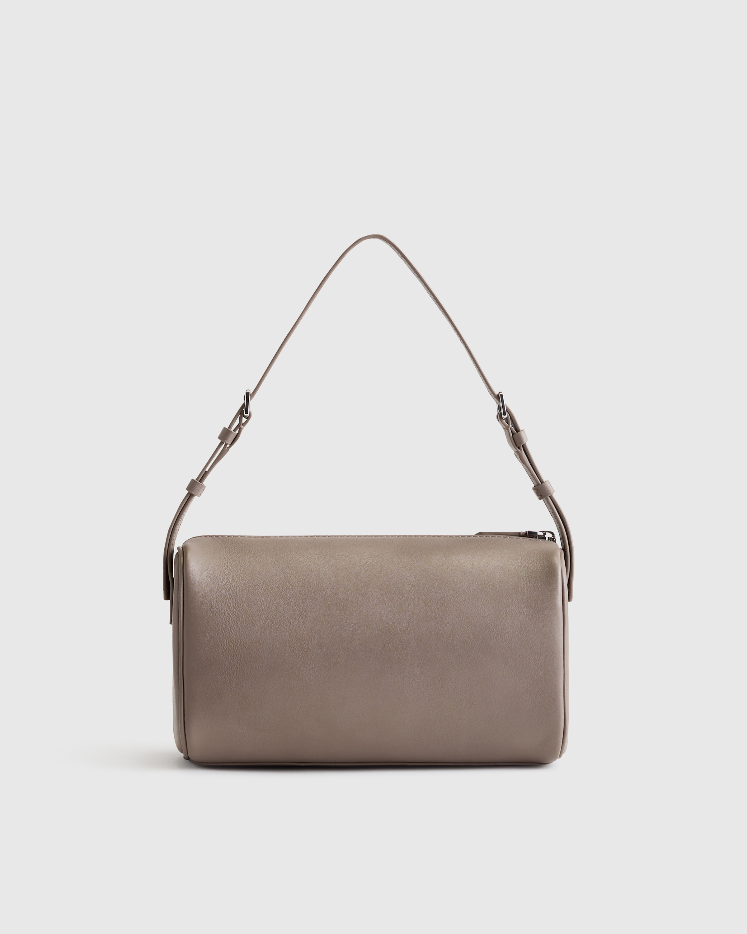 Mink Italian Leather Mini Barrel Shoulder Bag