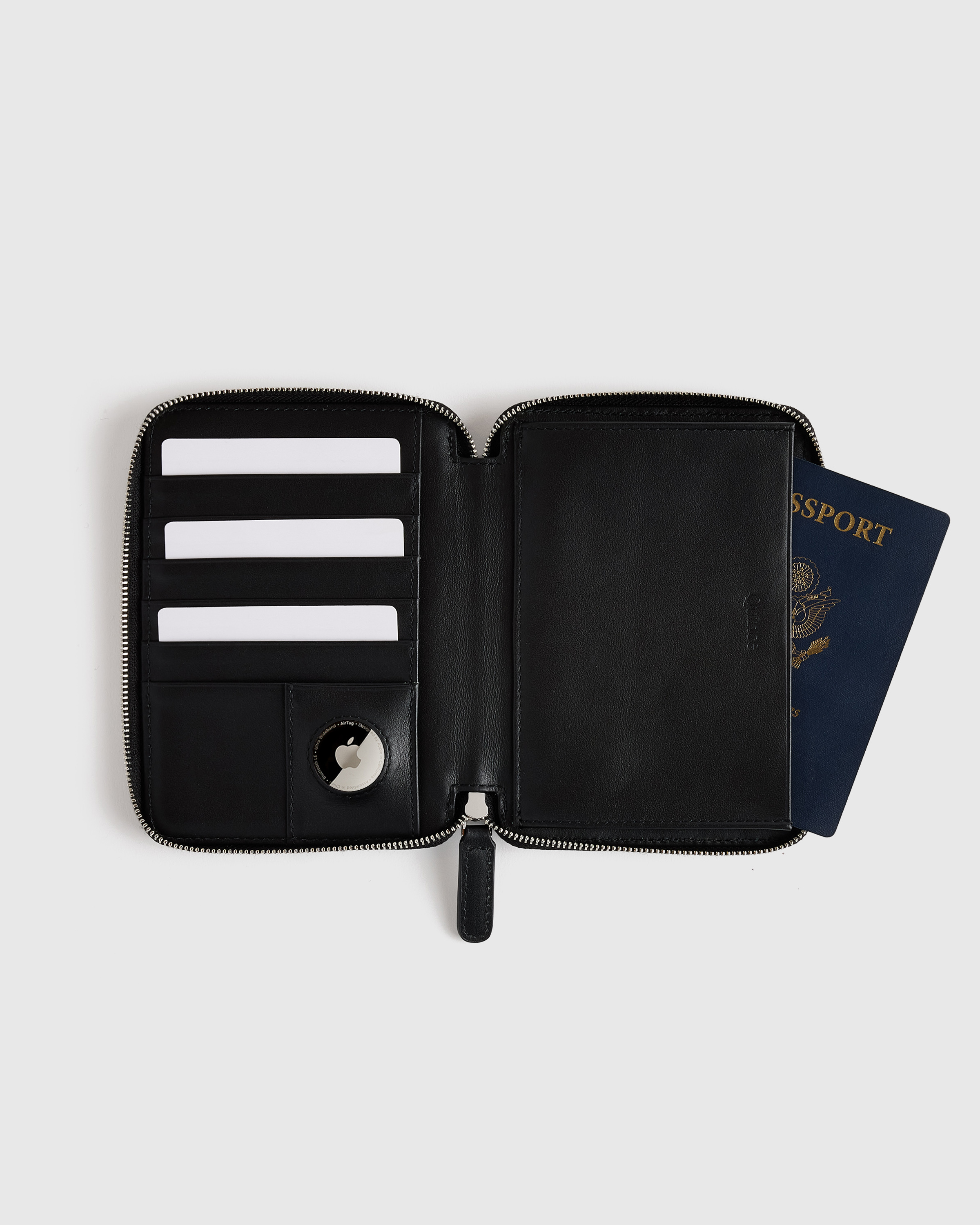 Black Nappa Leather RFID Zip Travel Wallet