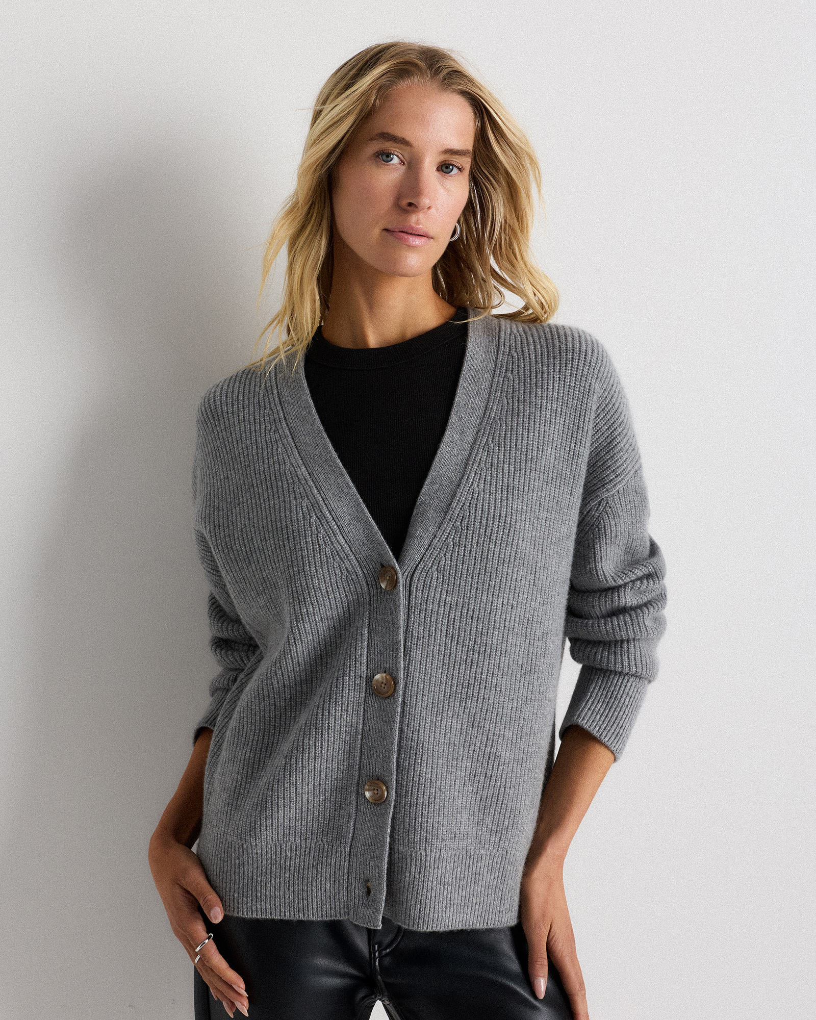 Mongolian Cashmere Fisherman Cropped Boxy Cardigan Sweater