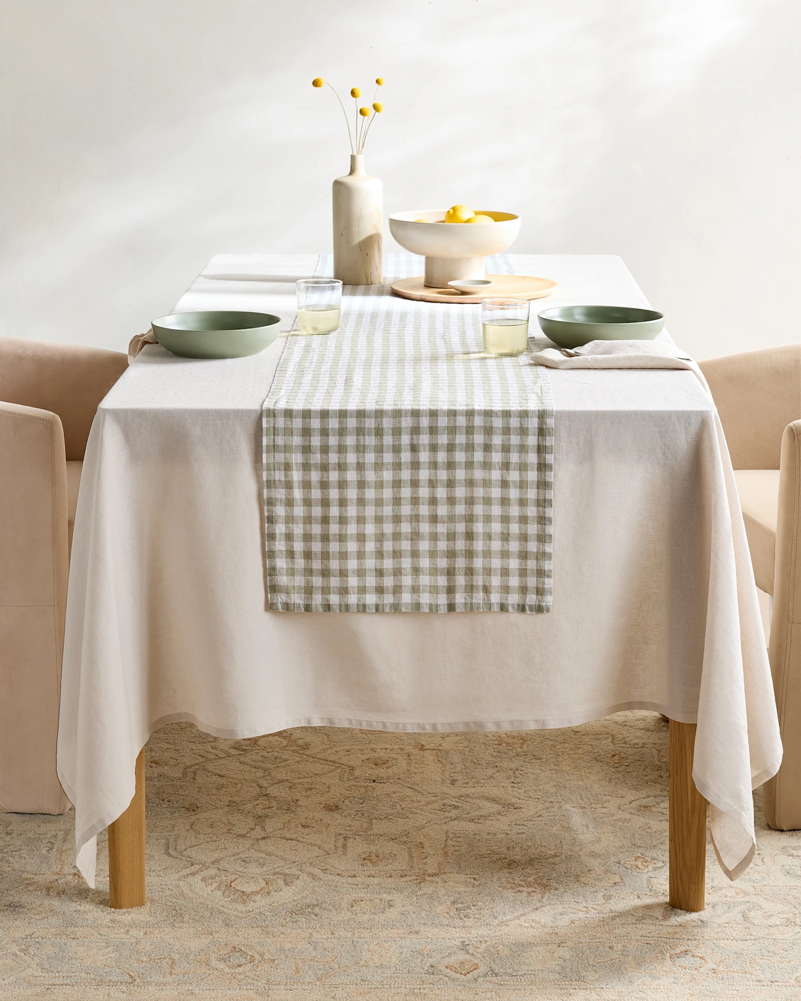 European Linen Gingham Table Runner