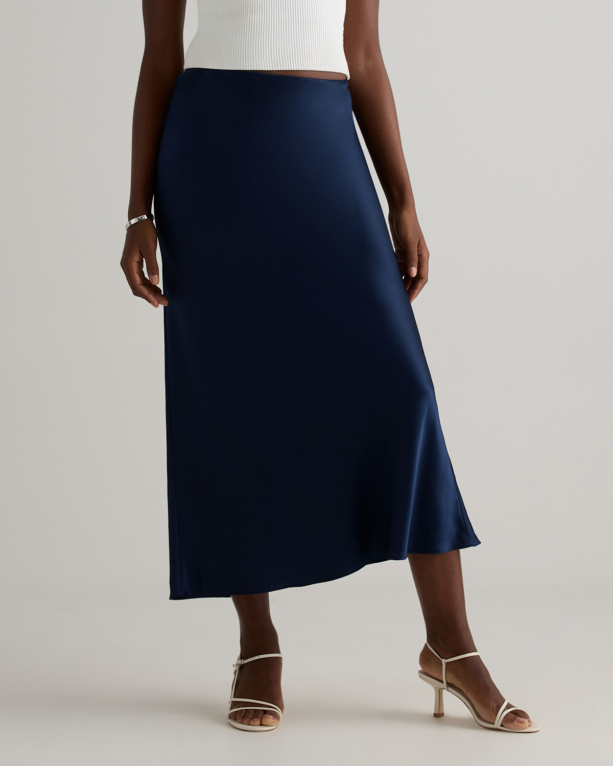 Quince 100% Washable Silk Maxi Skirt in Navy